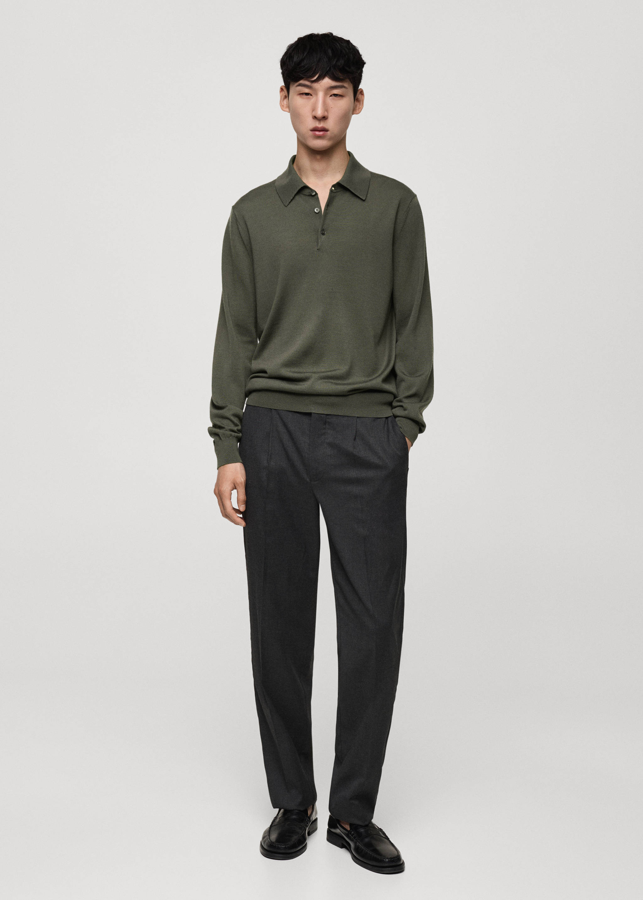 100% merino wool long-sleeved polo shirt - General plane