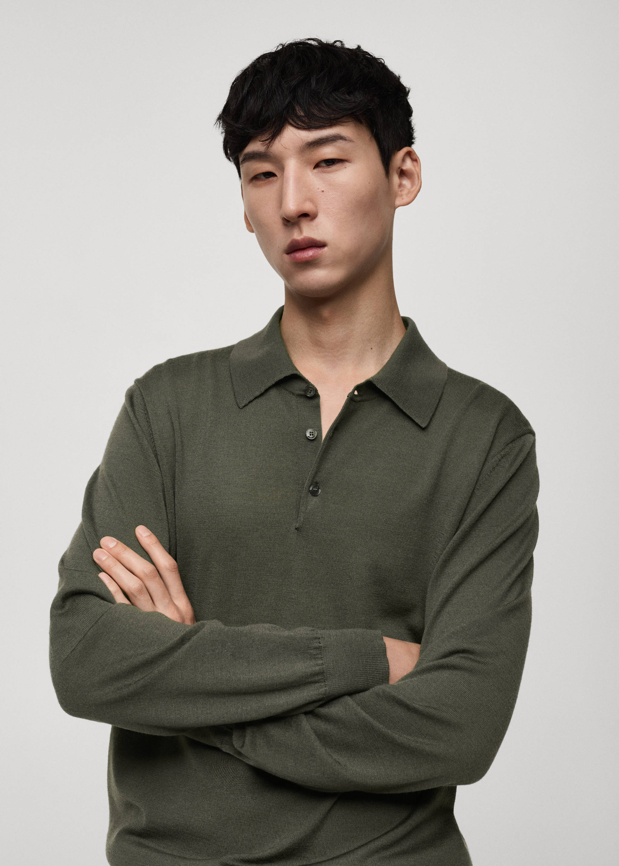 100% merino wool long-sleeved polo shirt - Details of the article 1