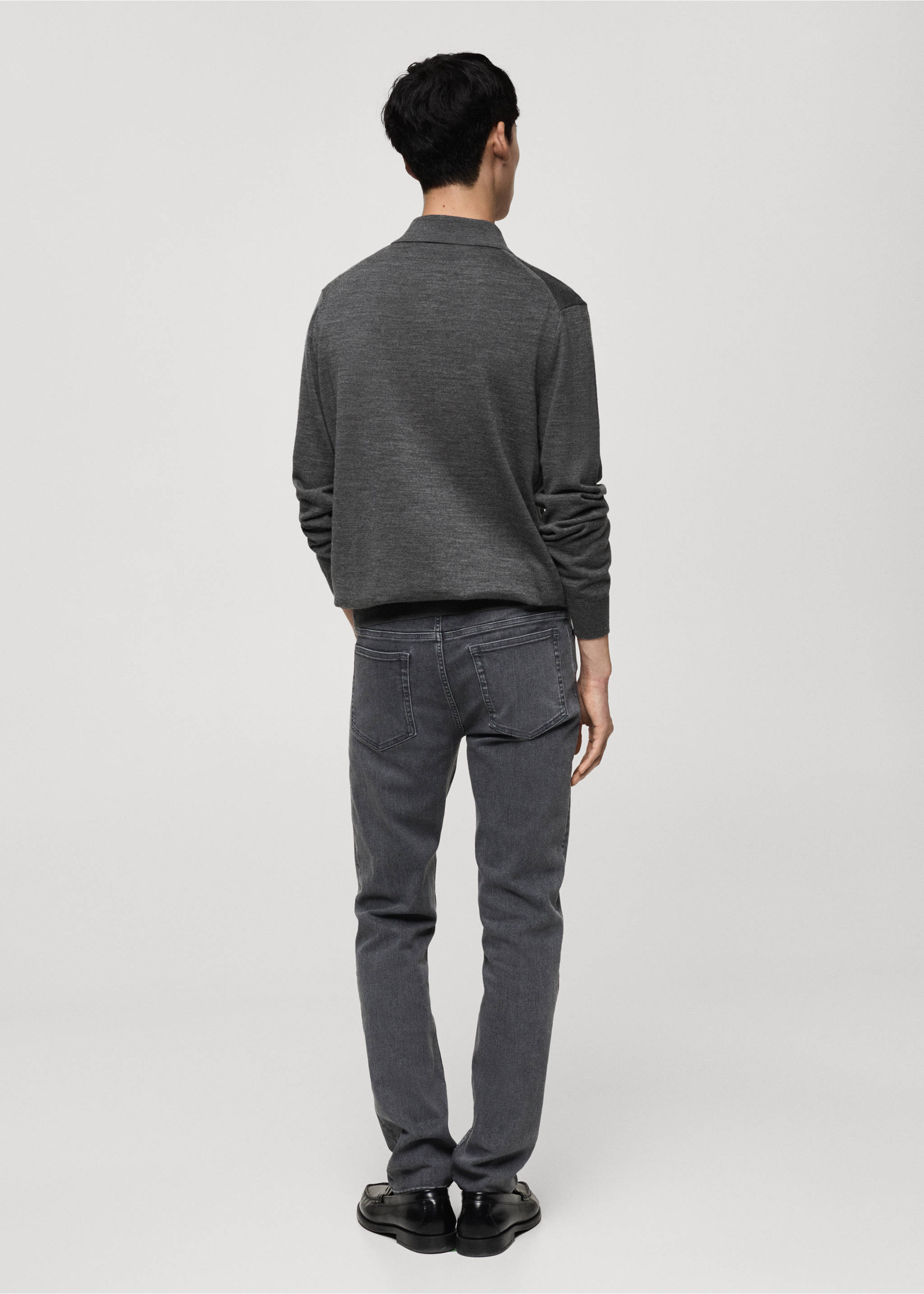 100% merino wool long-sleeved polo shirt - Reverse of the article, Dark Heather Grey. Ref: 77015976-00.