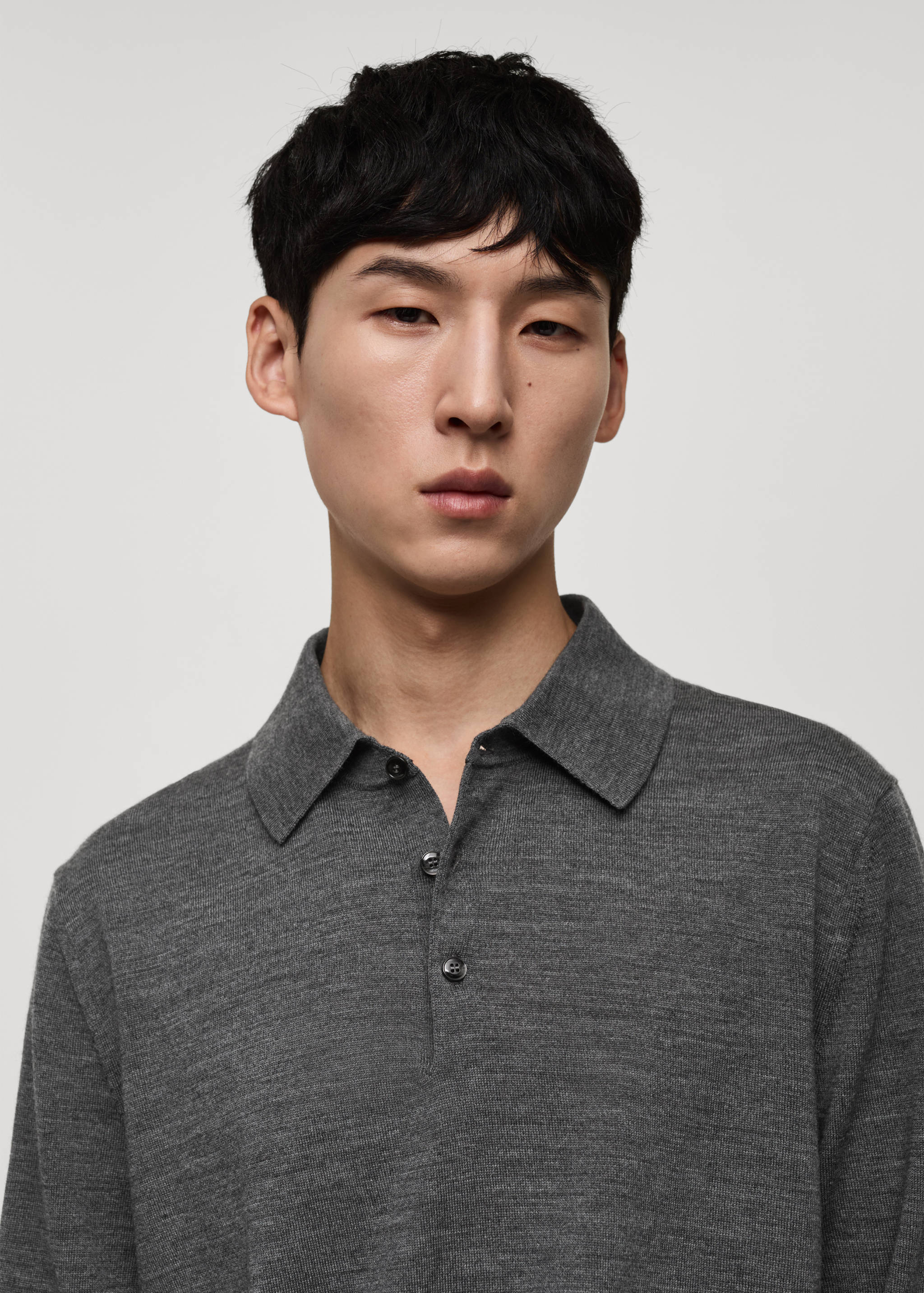 100% merino wool long-sleeved polo shirt - Details of the article 1