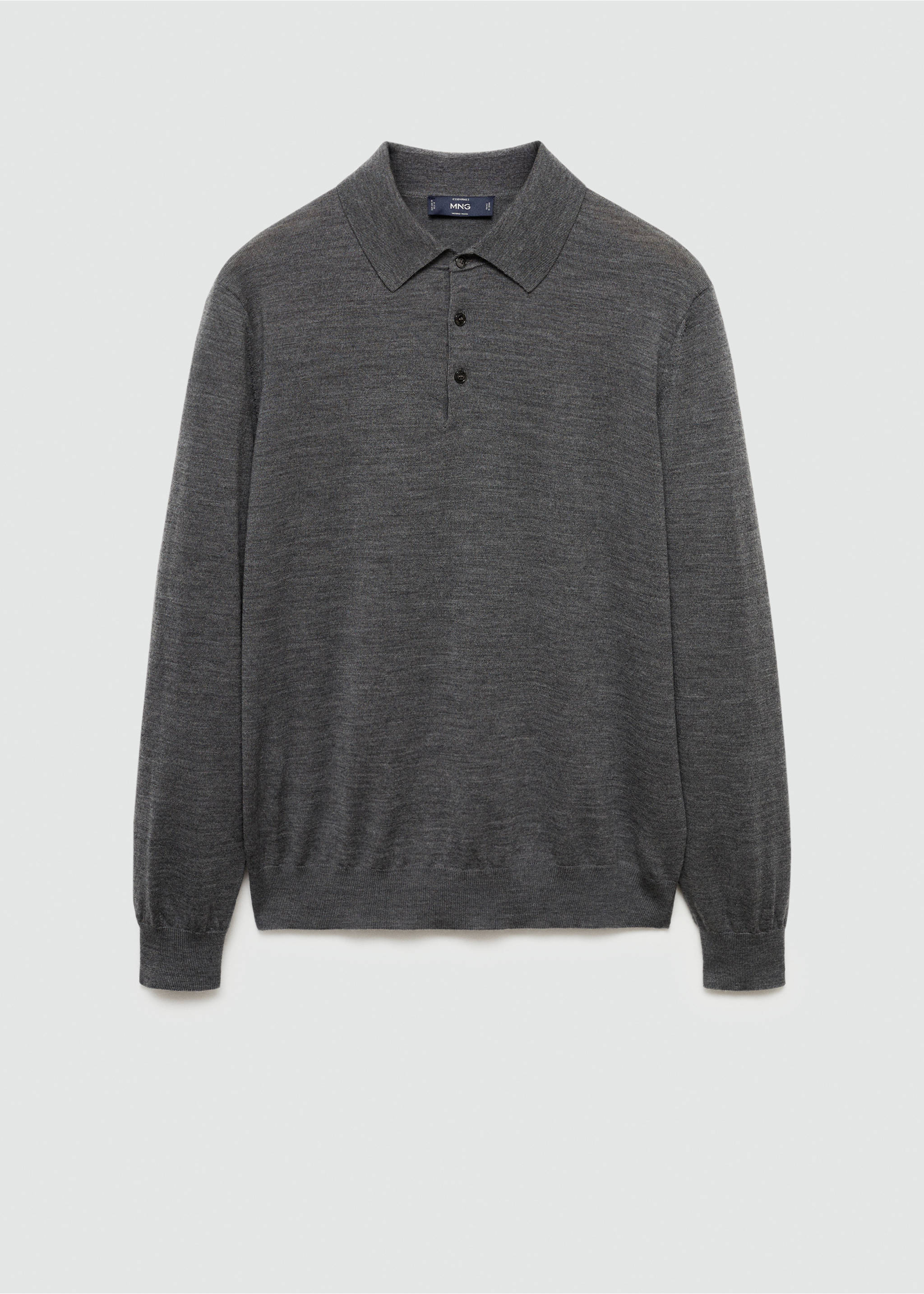 100% merino wool long-sleeved polo shirt - Article without model, Dark Heather Grey. Ref: 77015976-00.