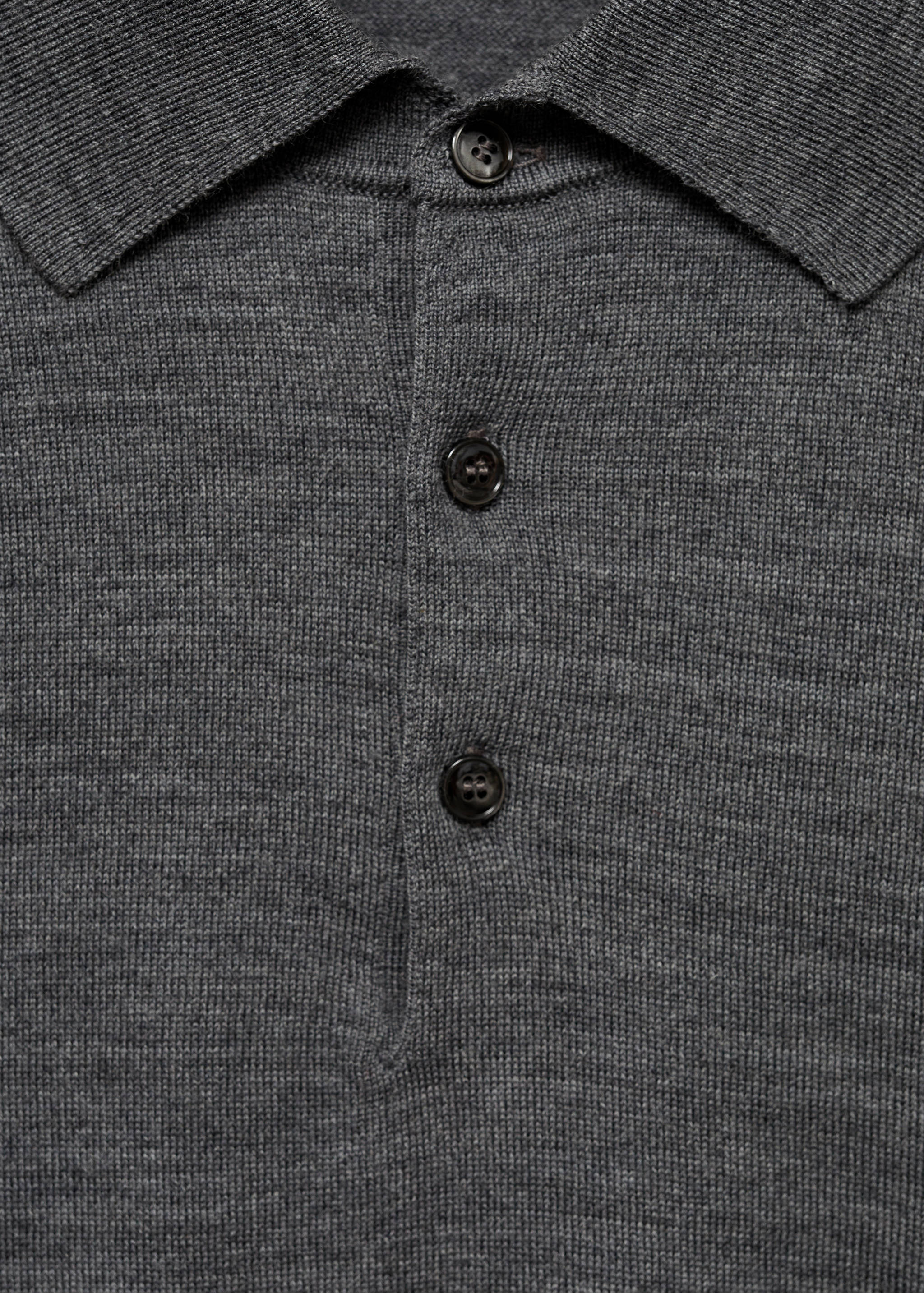 100% merino wool long-sleeved polo shirt - Details of the article 8, Dark Heather Grey. Ref: 77015976-00.