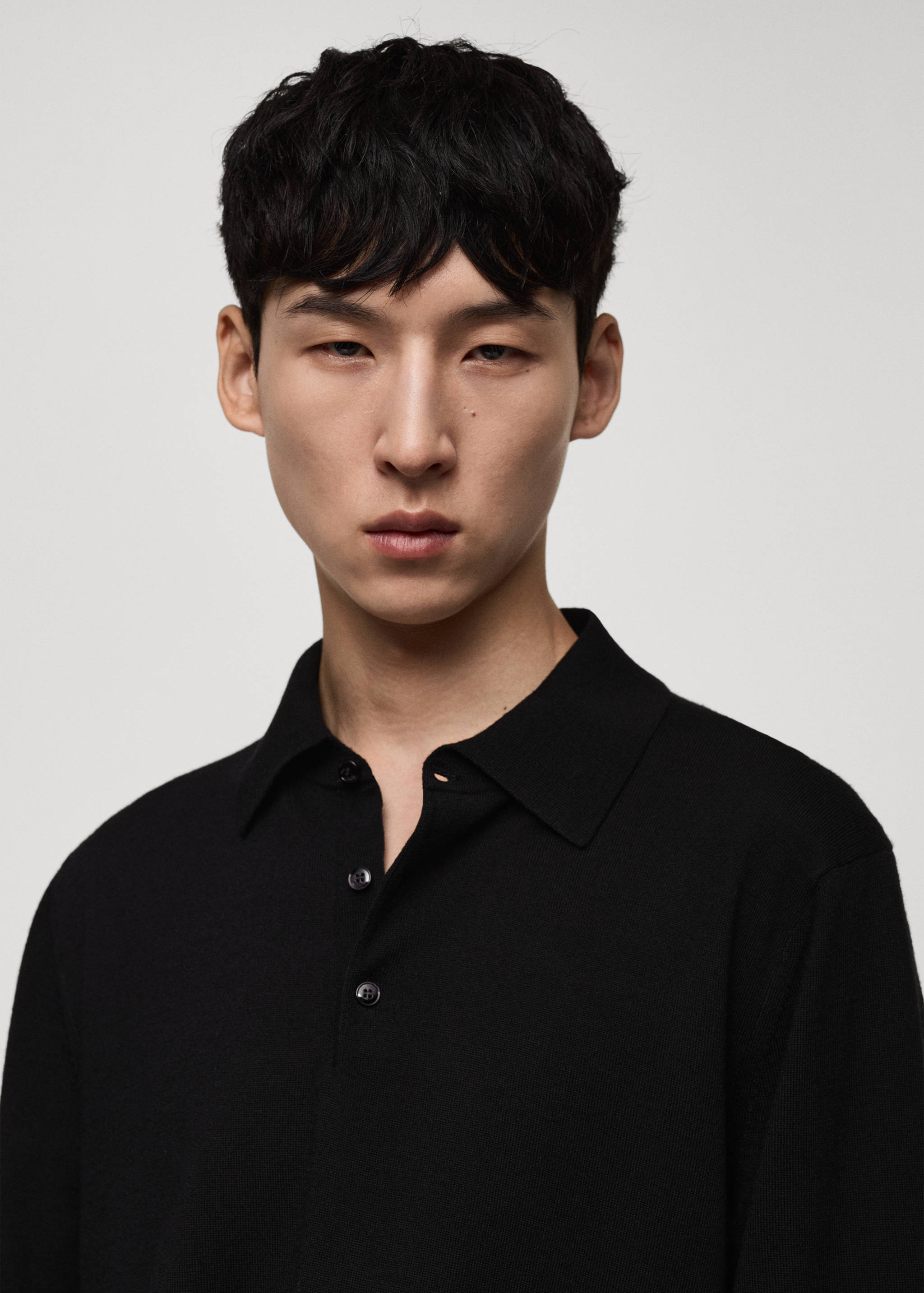 100% merino wool long-sleeved polo shirt - Details of the article 2