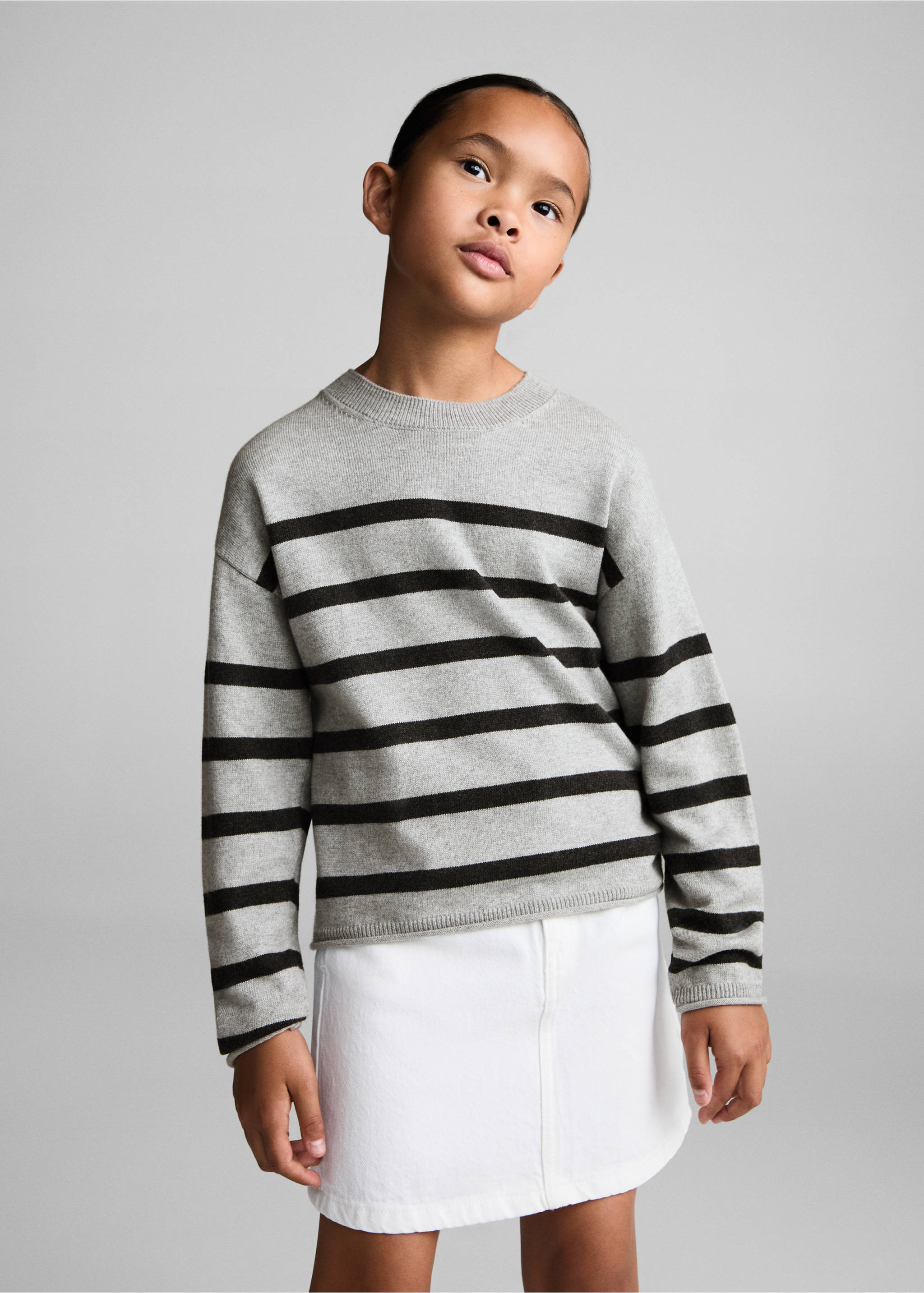 Striped rib sweater - Medium plane, Medium Heather Grey. Ref: 77015988-00.