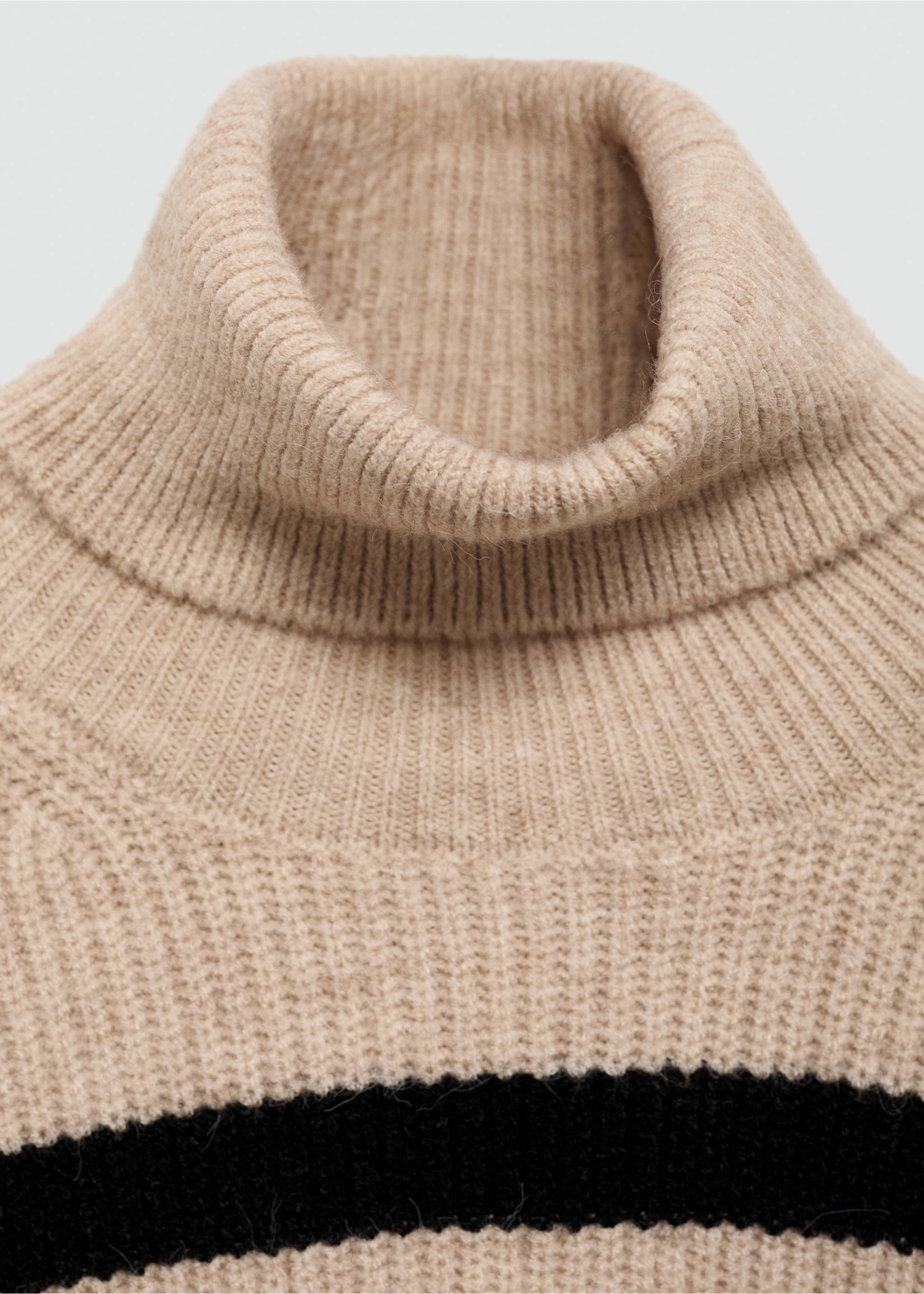 Stand-collar striped sweater - Details of the article 8, Sand. Ref: 77015989-00.