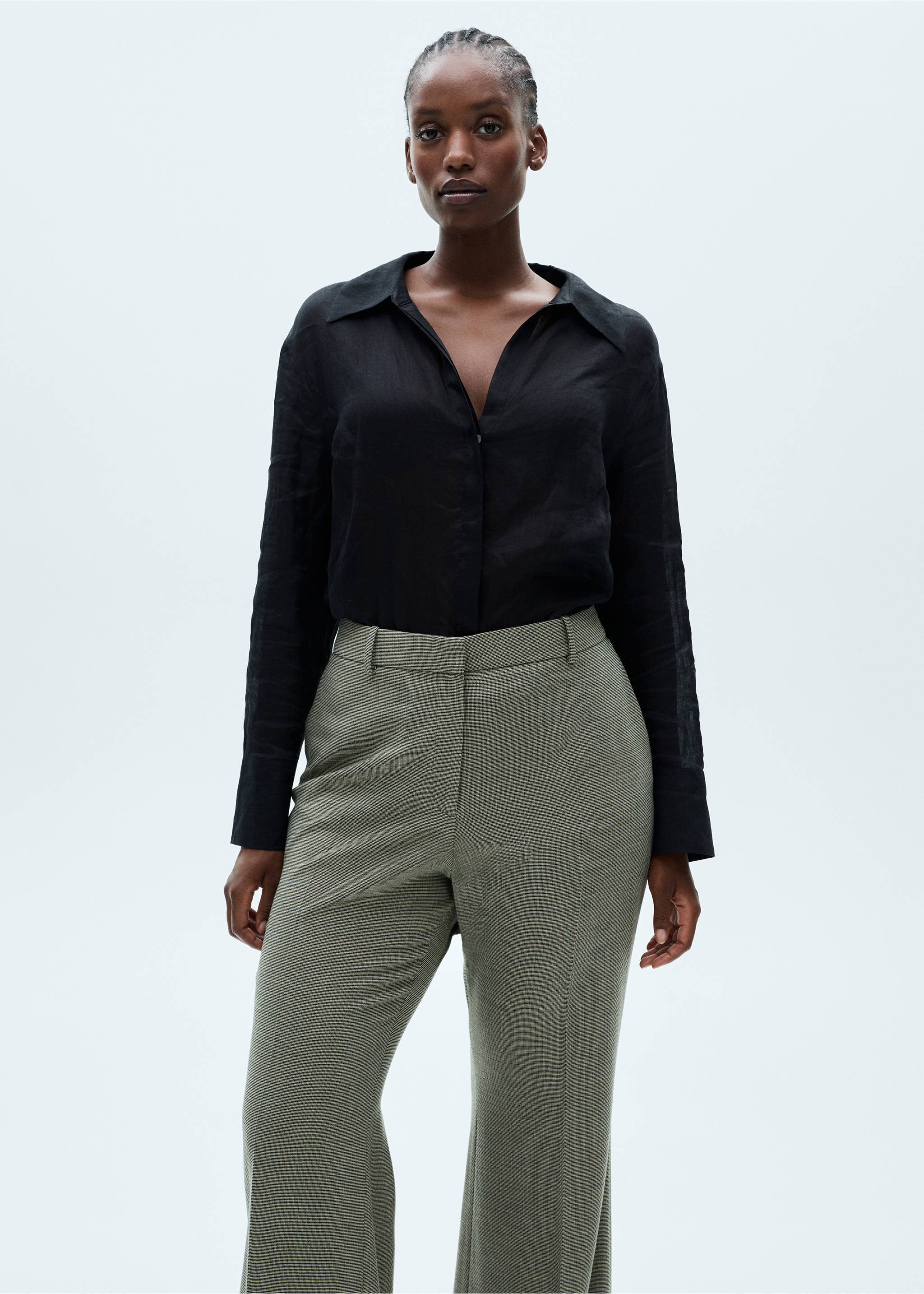 Spodnie garniturowe flare - Szczegóły artykułu 5, Khaki. Ref: 77016727-00.