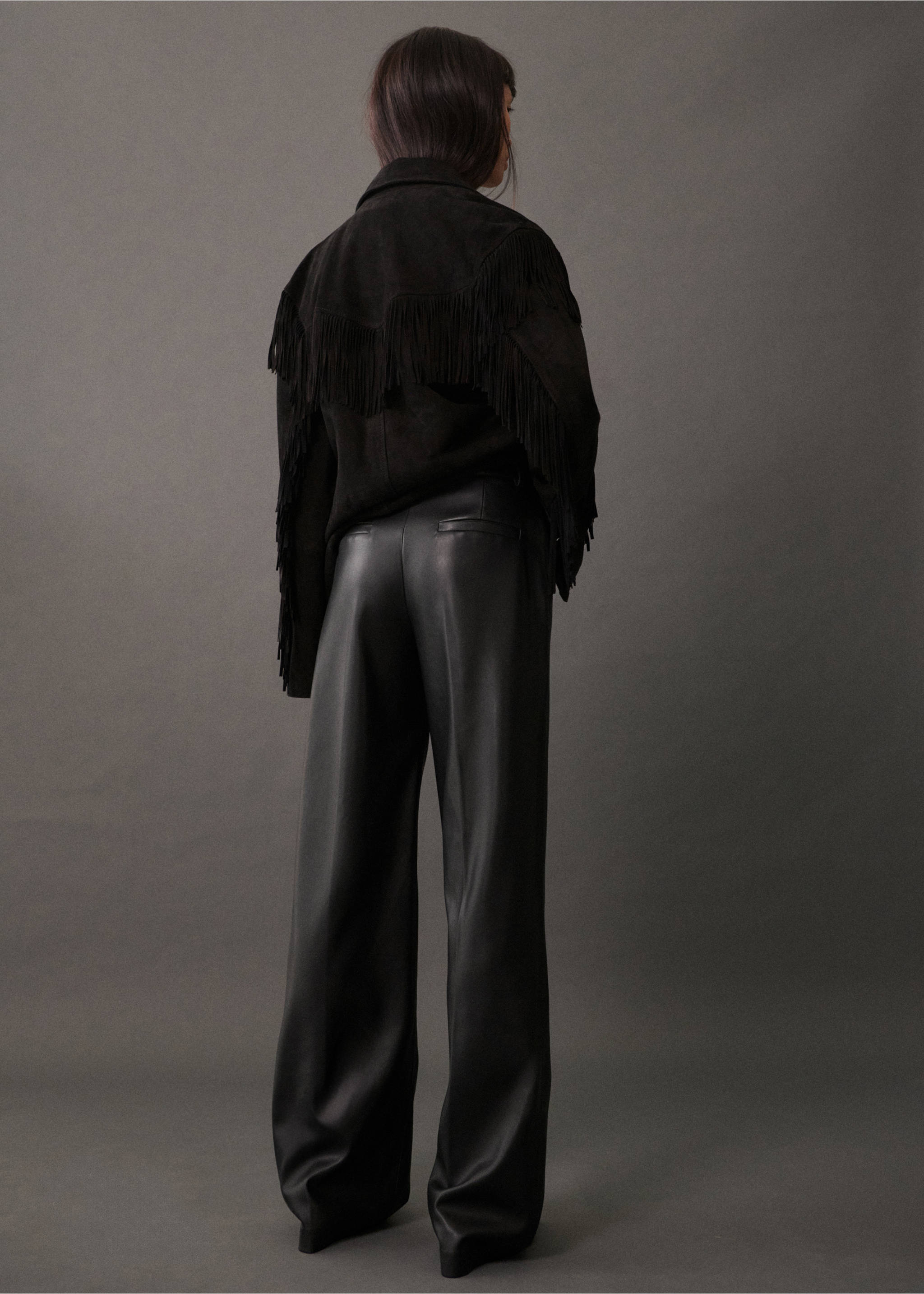 Wideleg broek van imitatieleer - Achterkant van het artikel, Zwart. Ref: 77016734-00.