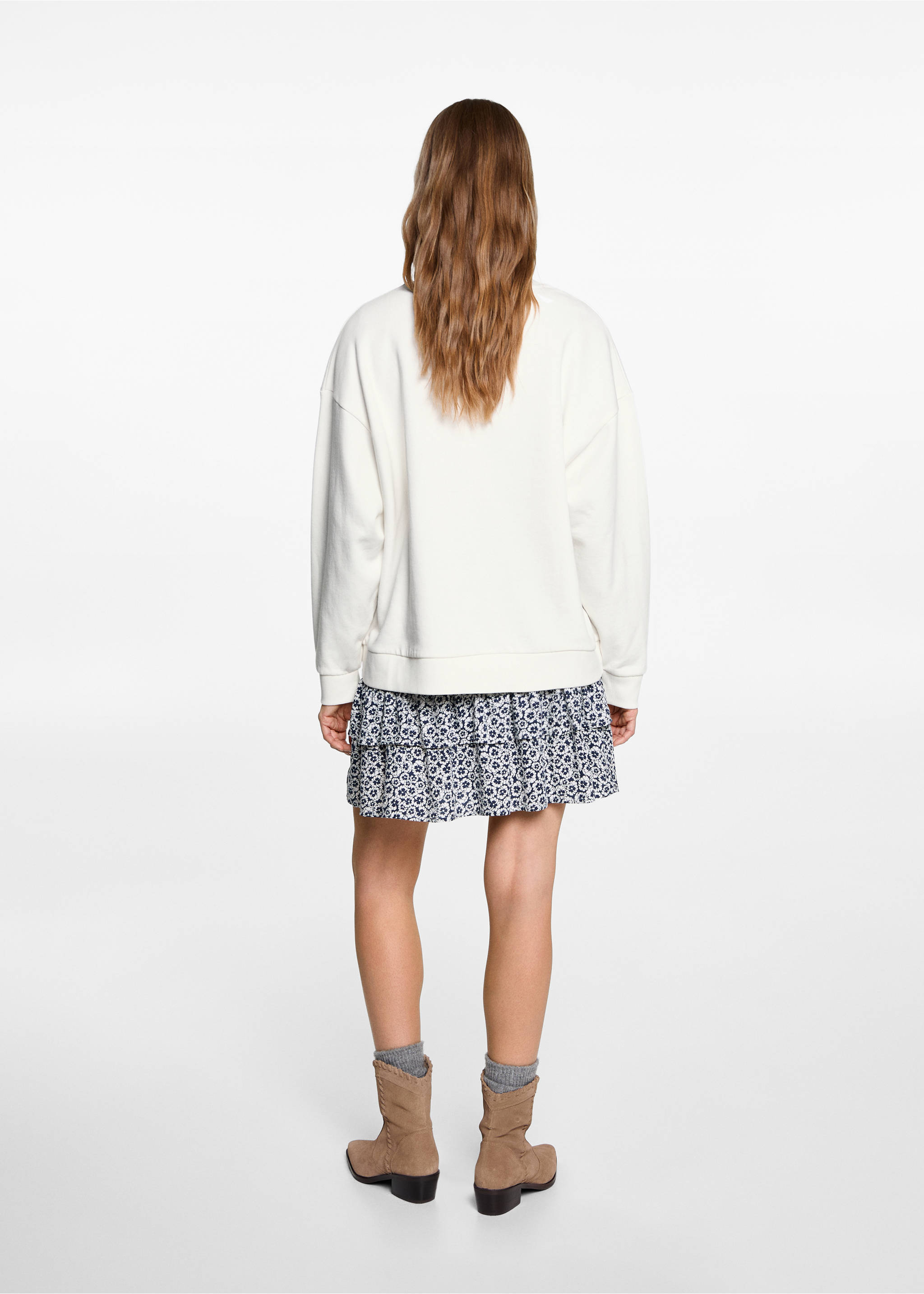 Sweat-shirt coton détails brodés - Verso de l’article, Blanc cassé. Ref: 77016739-00.