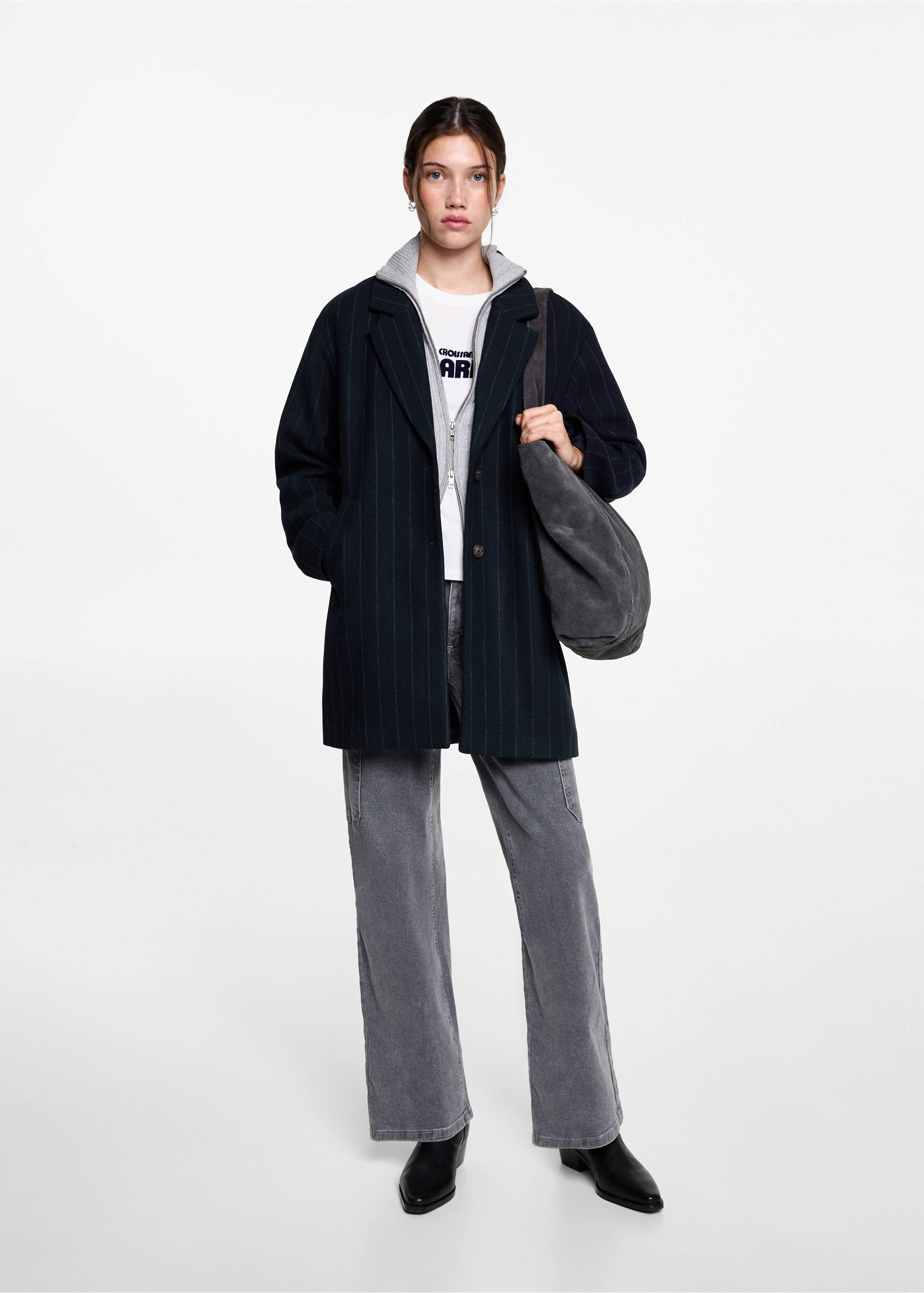 Striped wool coat - General plane, Dark Navy. Ref: 77016742-00.