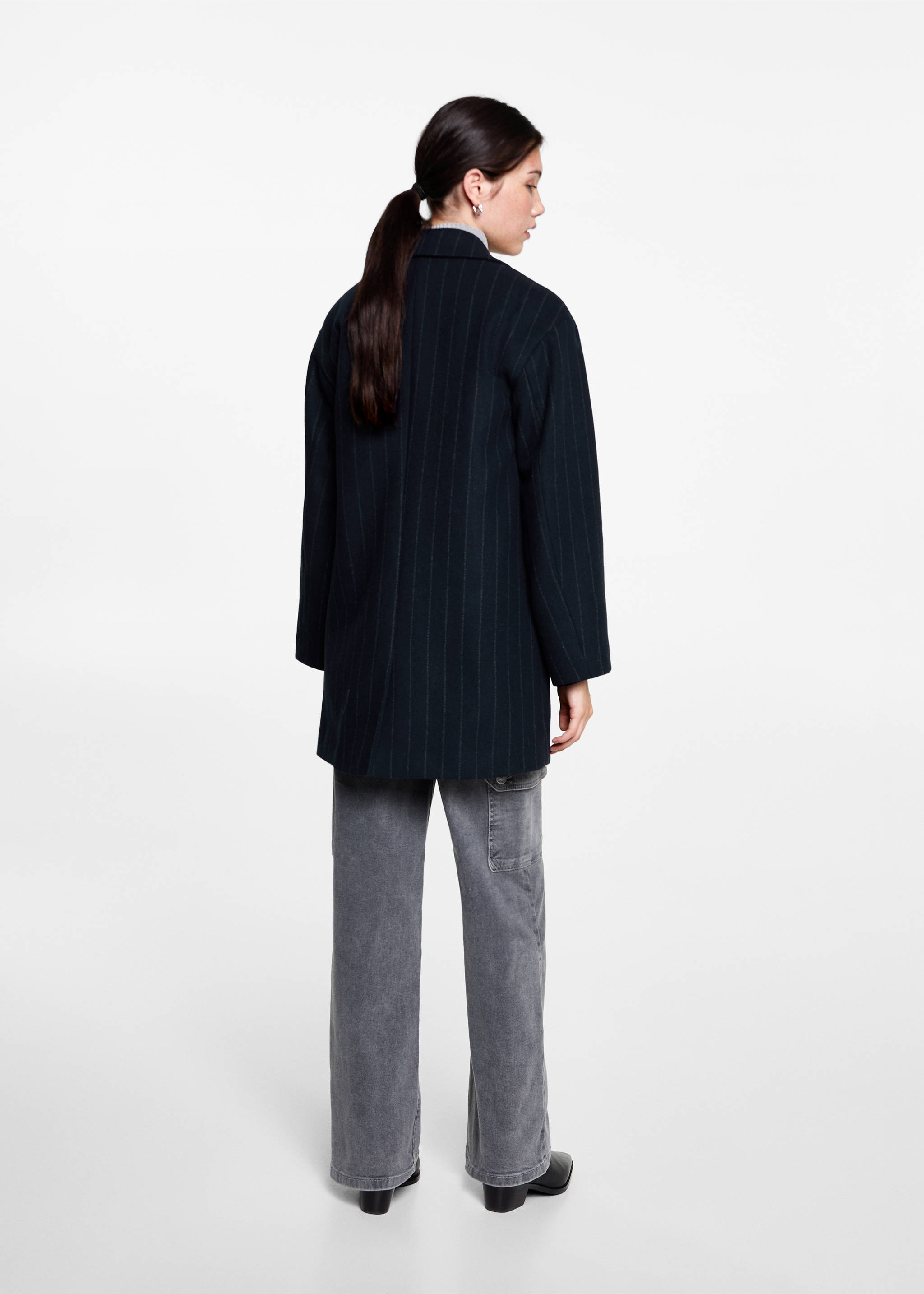 Striped wool coat - Reverse of the article, Dark Navy. Ref: 77016742-00.