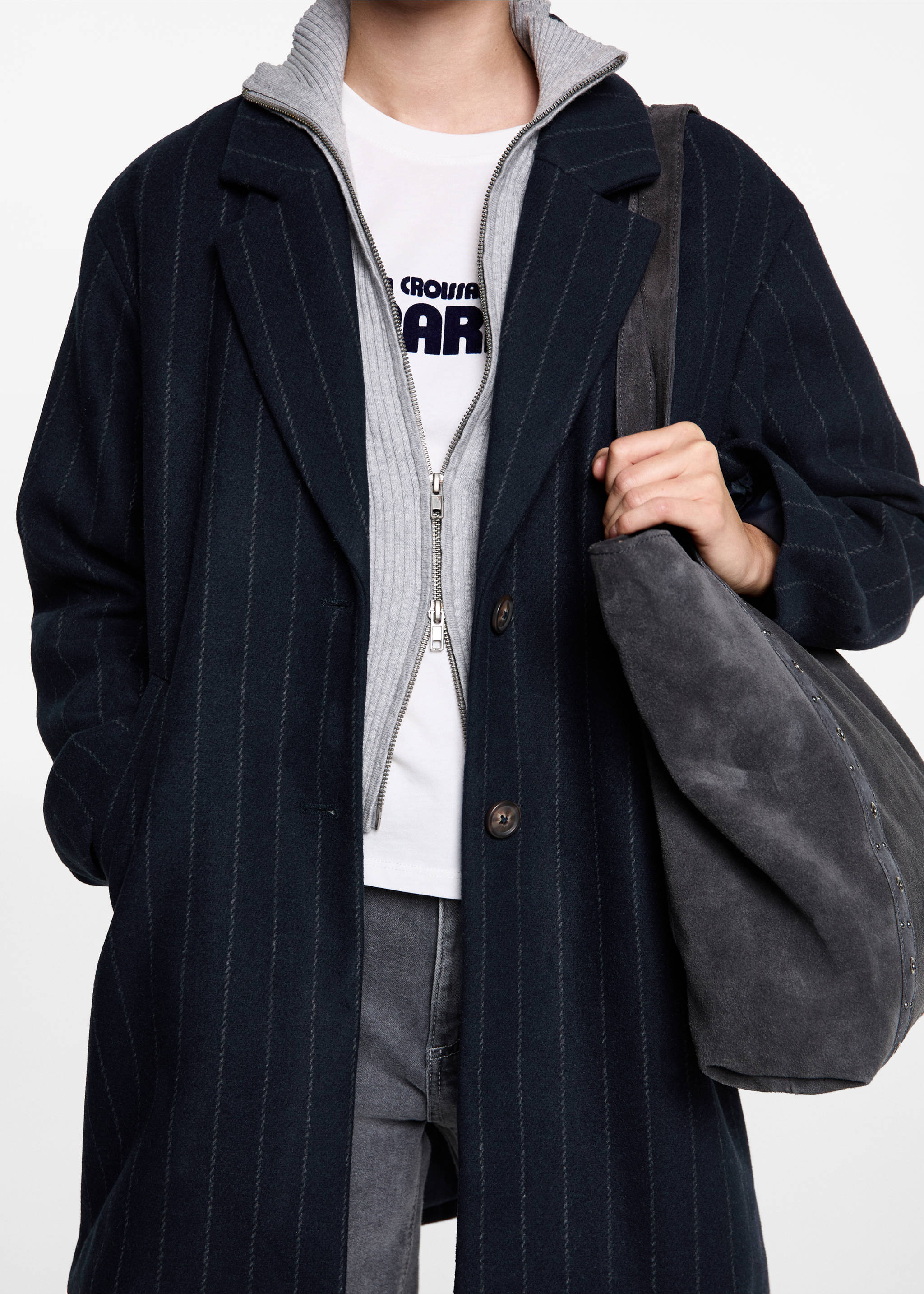 Striped wool coat - Details of the article 6, Dark Navy. Ref: 77016742-00.