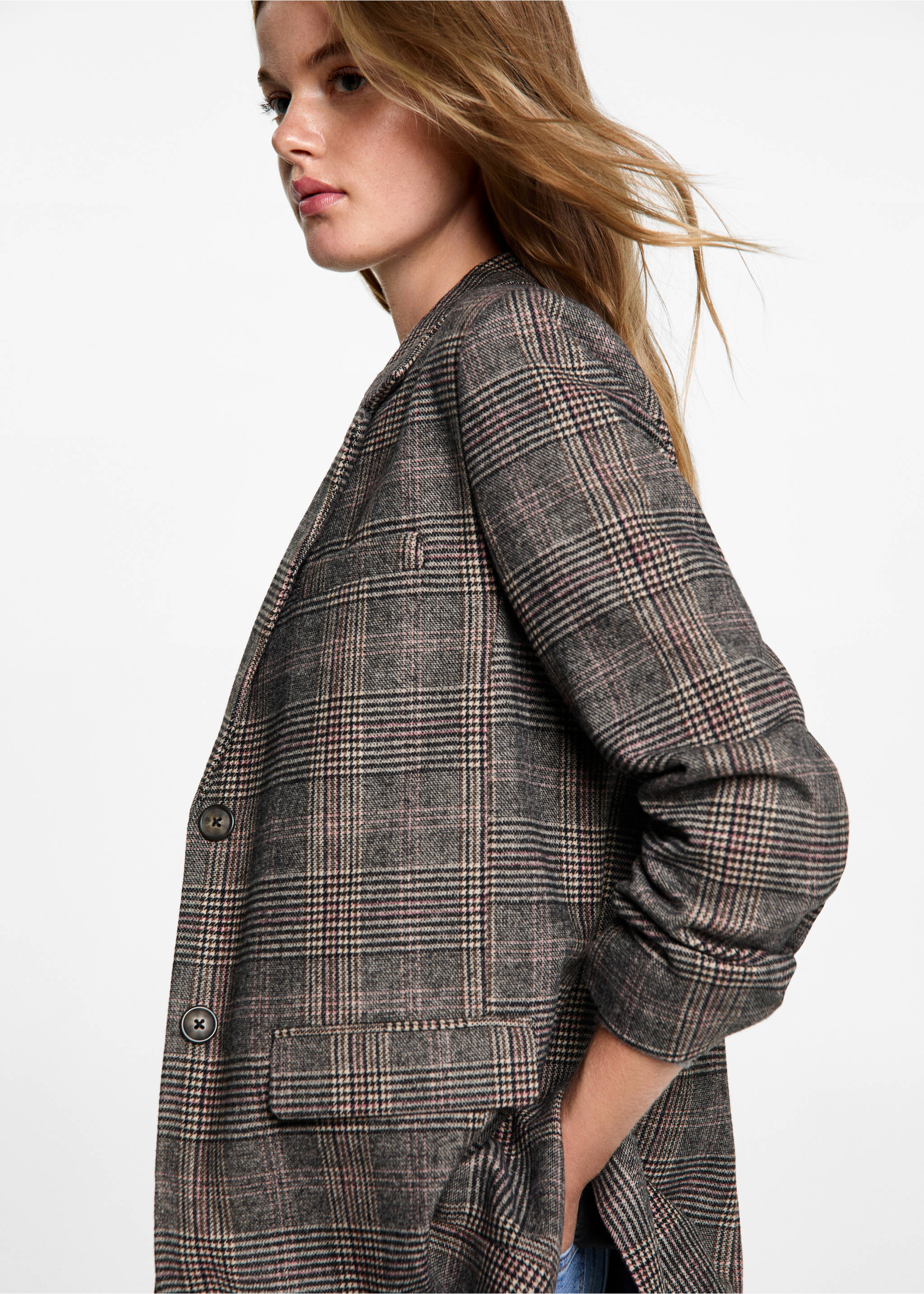 Karierter Mantel aus Woll-Mix - Detail des Artikels 1, Mittelbraun. Ref: 77016743-00.