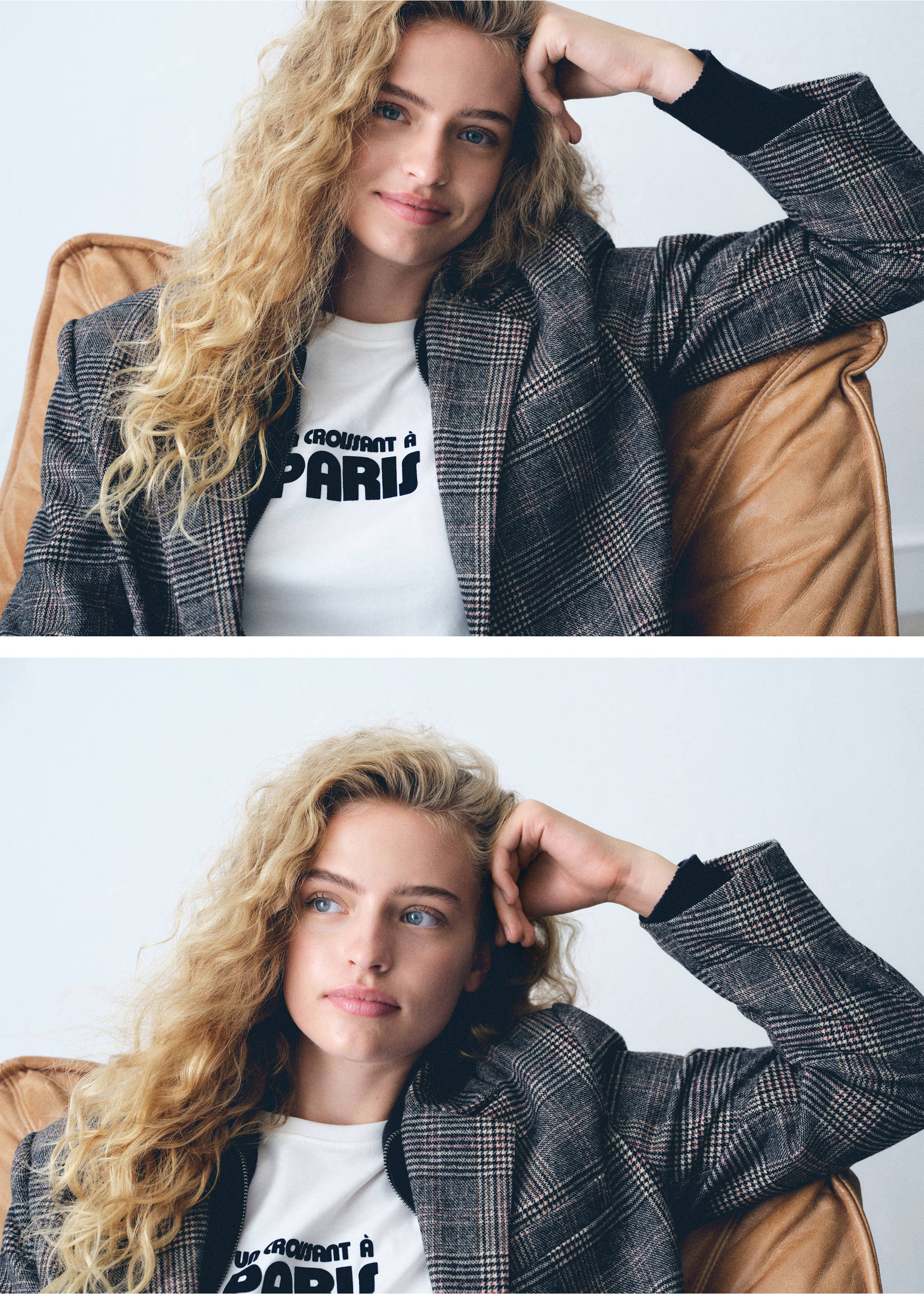 Karierter Mantel aus Woll-Mix - Detail des Artikels 6, Mittelbraun. Ref: 77016743-00.