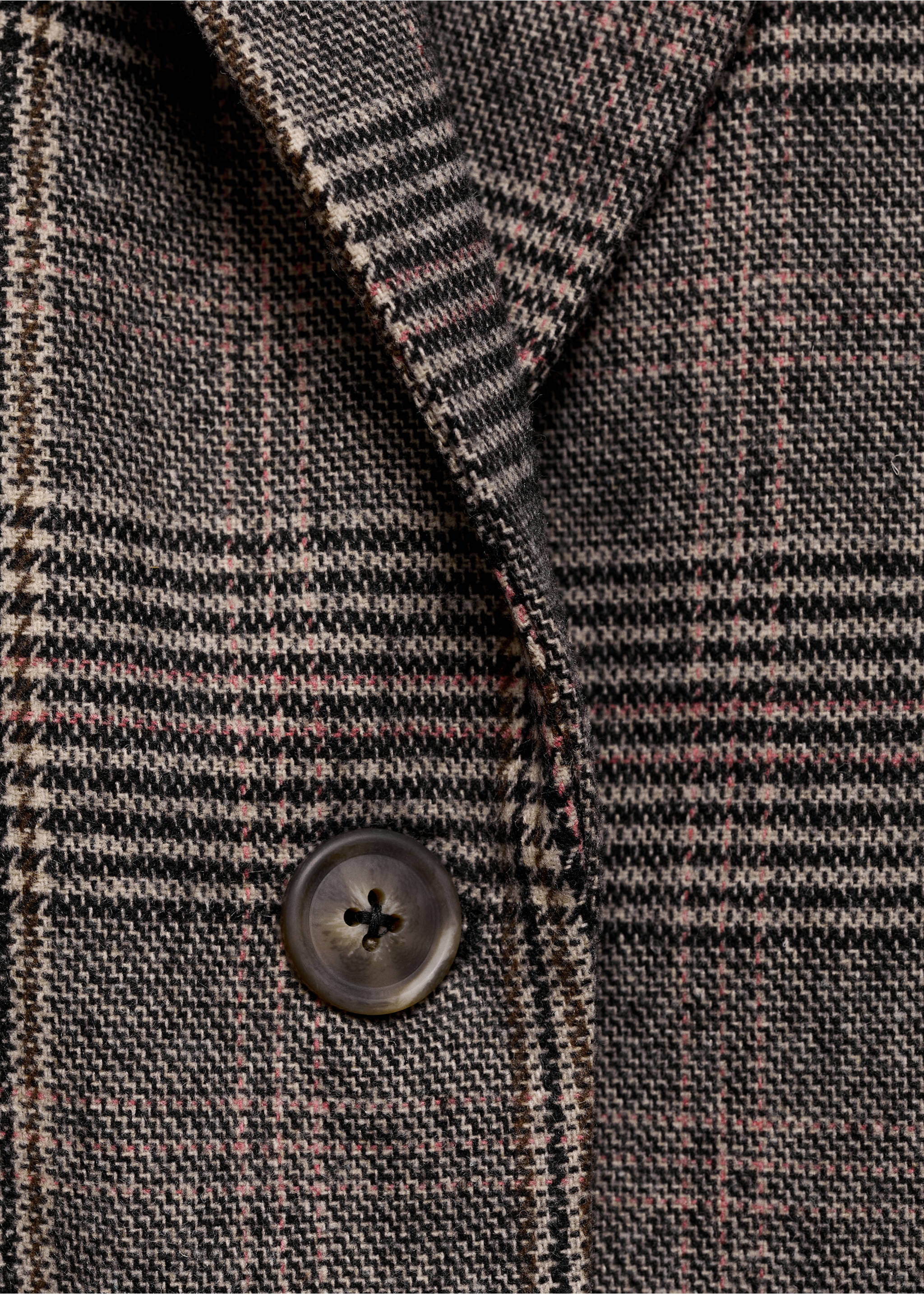 Karierter Mantel aus Woll-Mix - Detail des Artikels 8, Mittelbraun. Ref: 77016743-00.