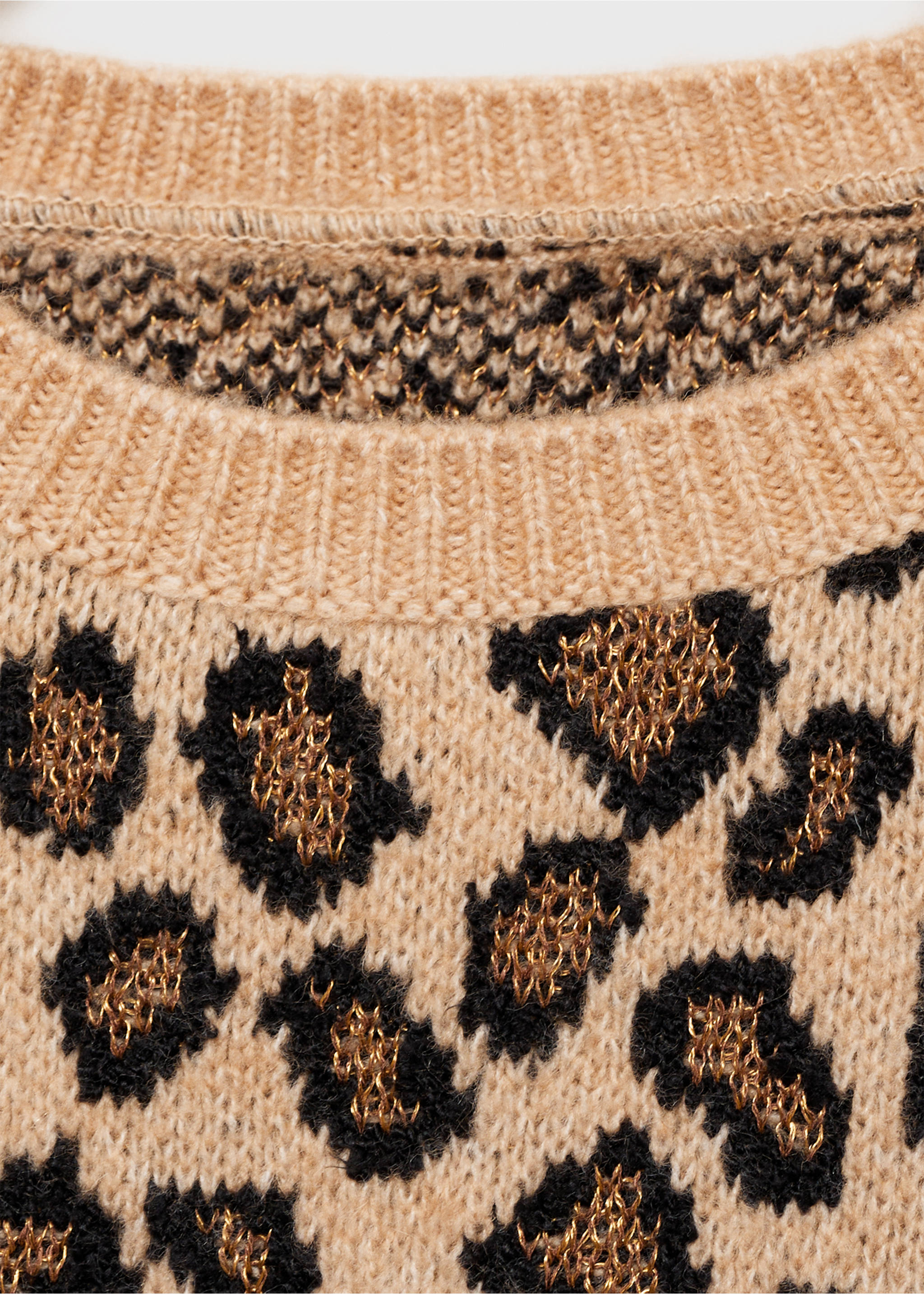 Short-sleeved leopard-print sweater - Details of the article 8, Brown. Ref: 77016752-00.