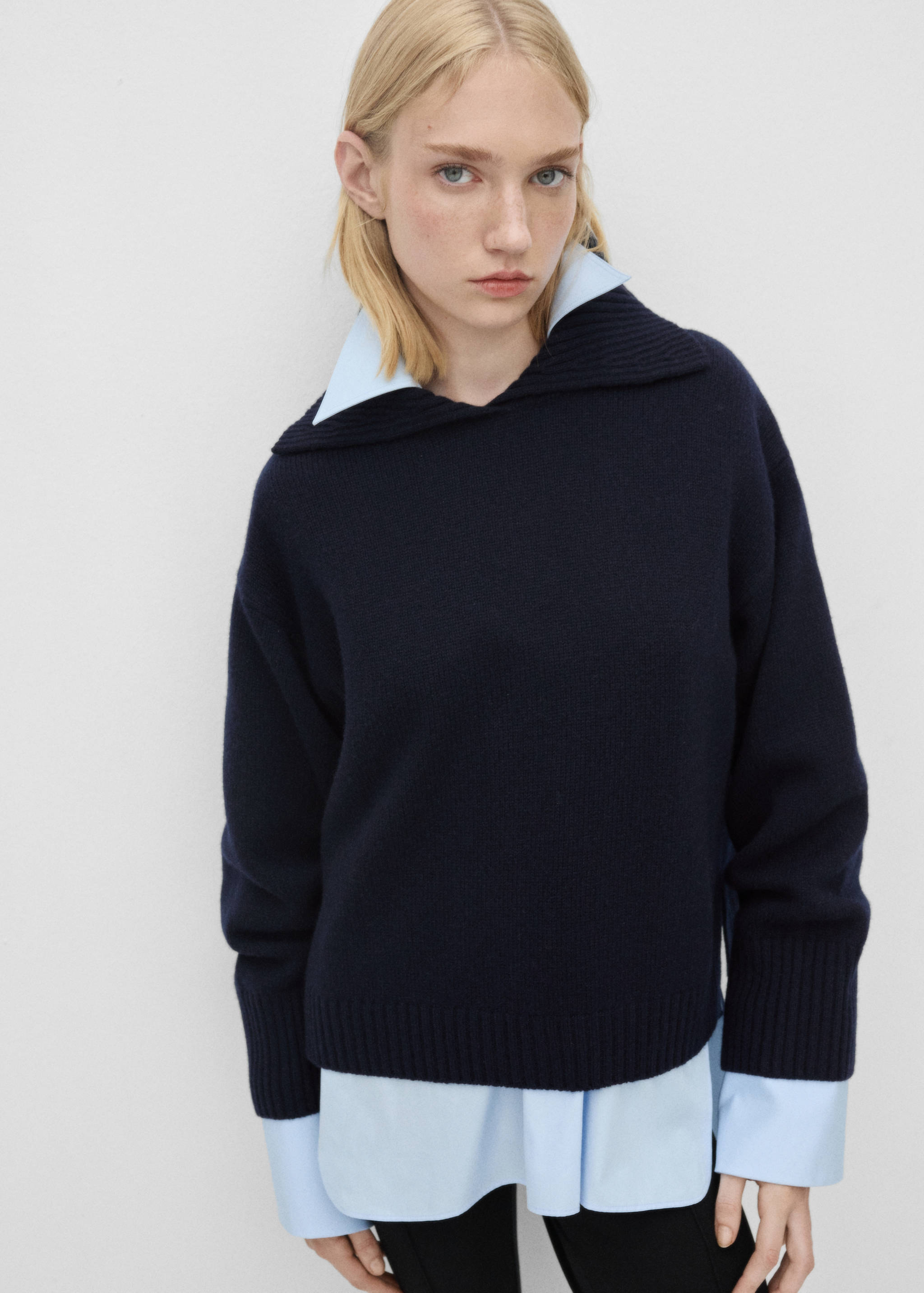 100% wool sweater with lapel collar - Medium plane