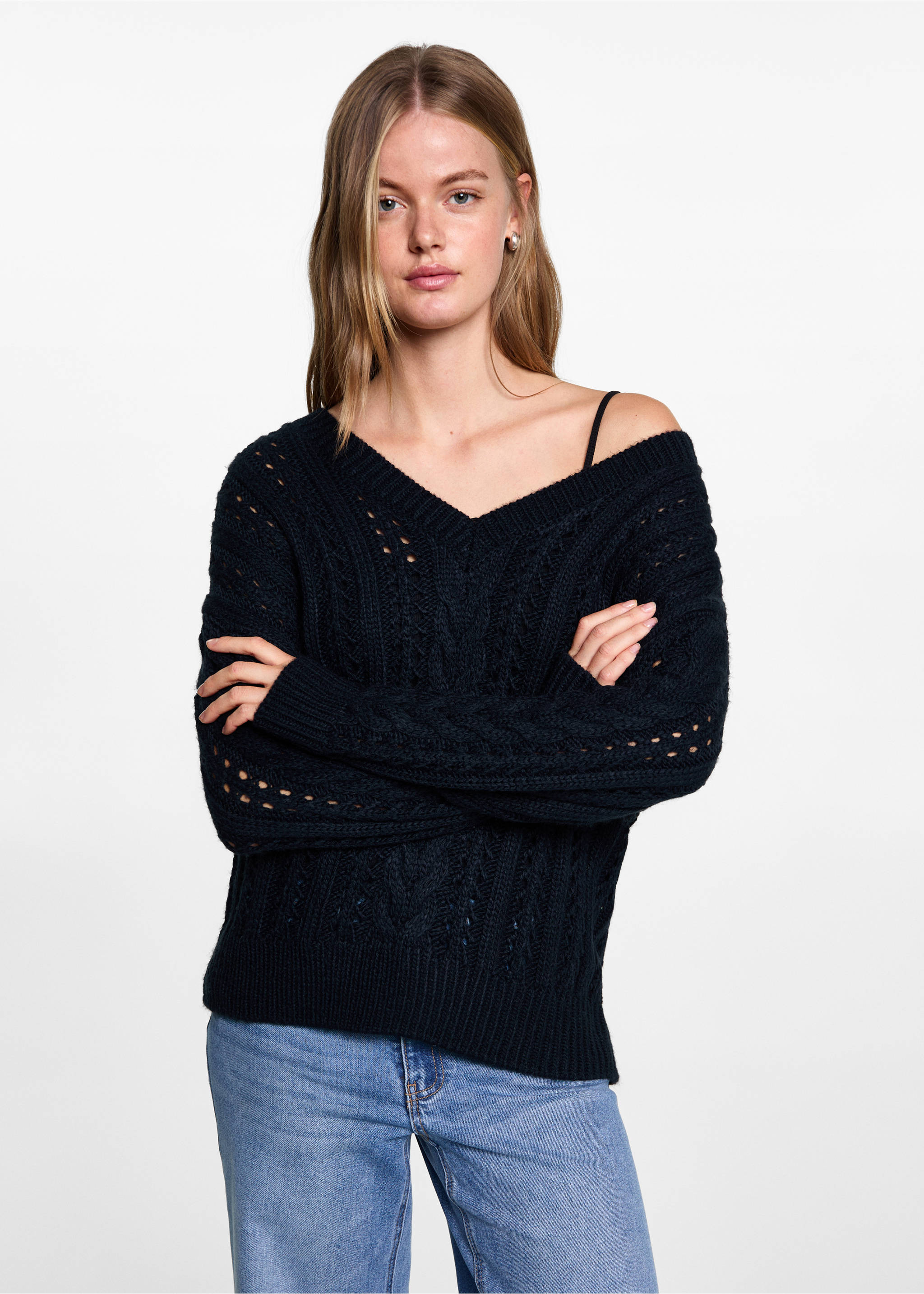 Braided knitted sweater - Medium plane, Dark Navy. Ref: 77016755-00.