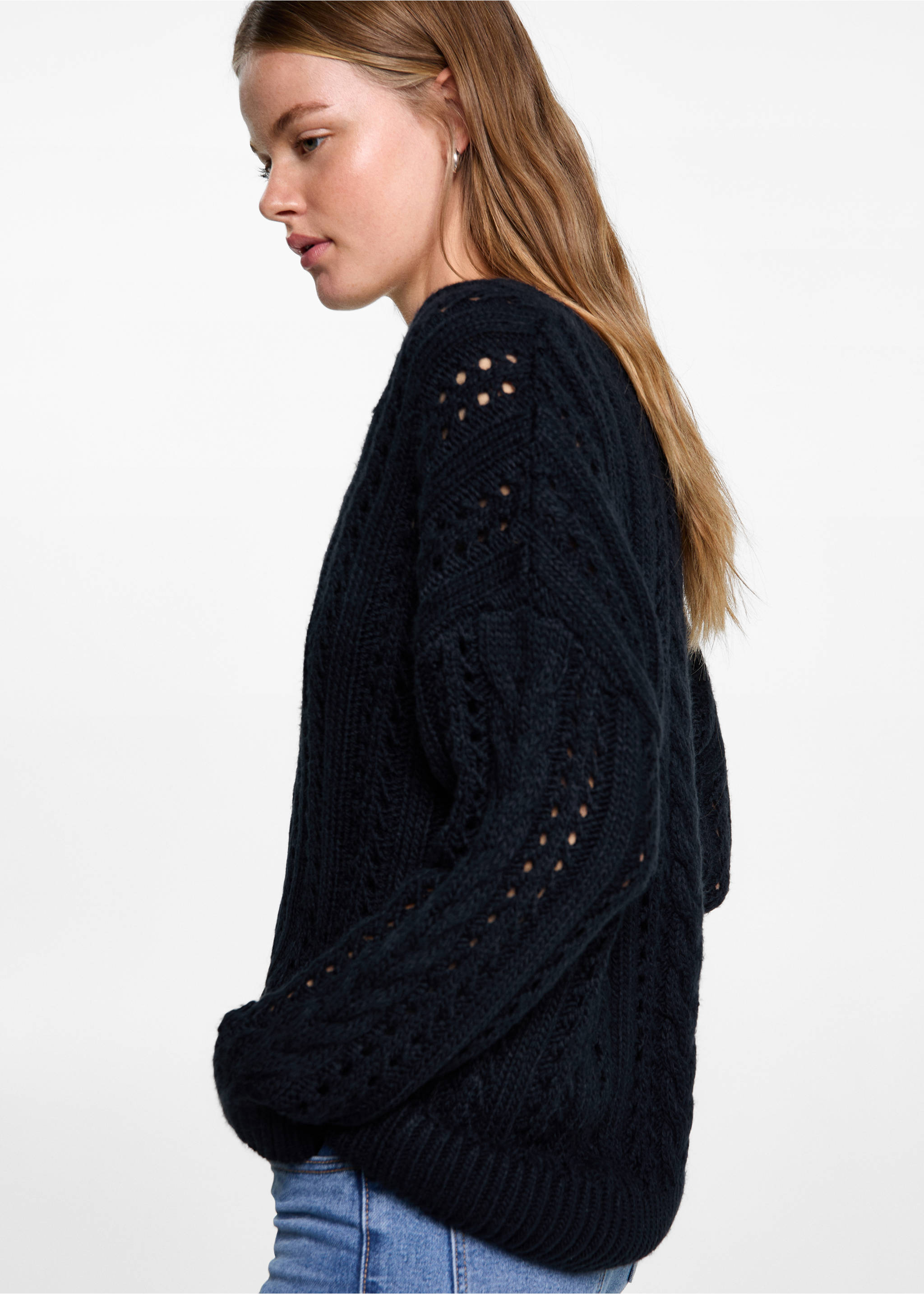 Braided knitted sweater - Details of the article 1, Dark Navy. Ref: 77016755-00.
