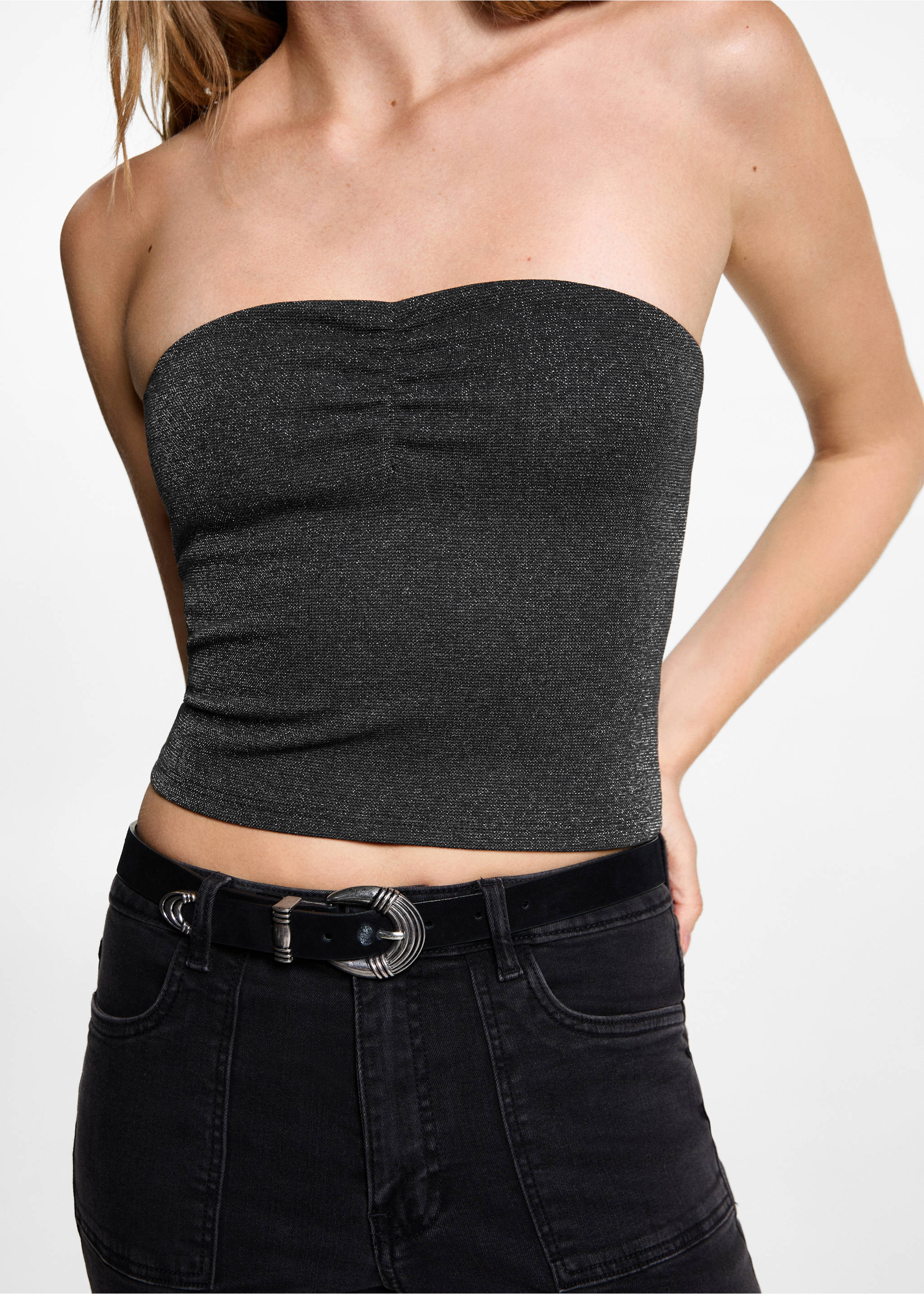 Crop-Top aus Lurex - Detail des Artikels 6, Schwarz. Ref: 77016765-00.