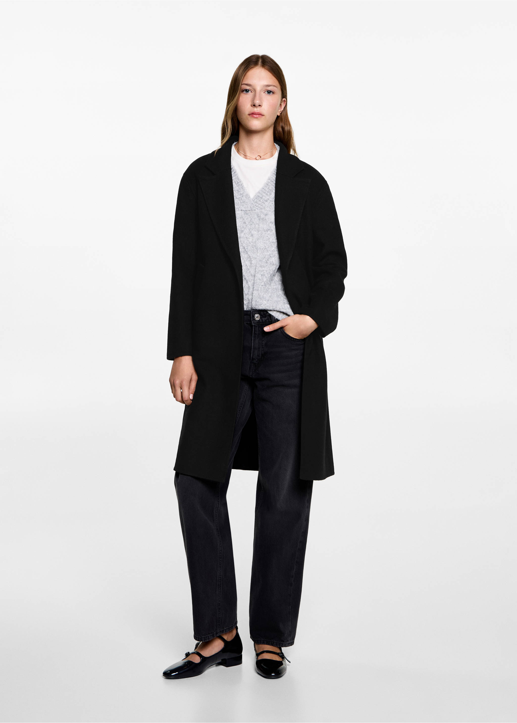 Long cloth coat - General plane, Black. Ref: 77017113-00.