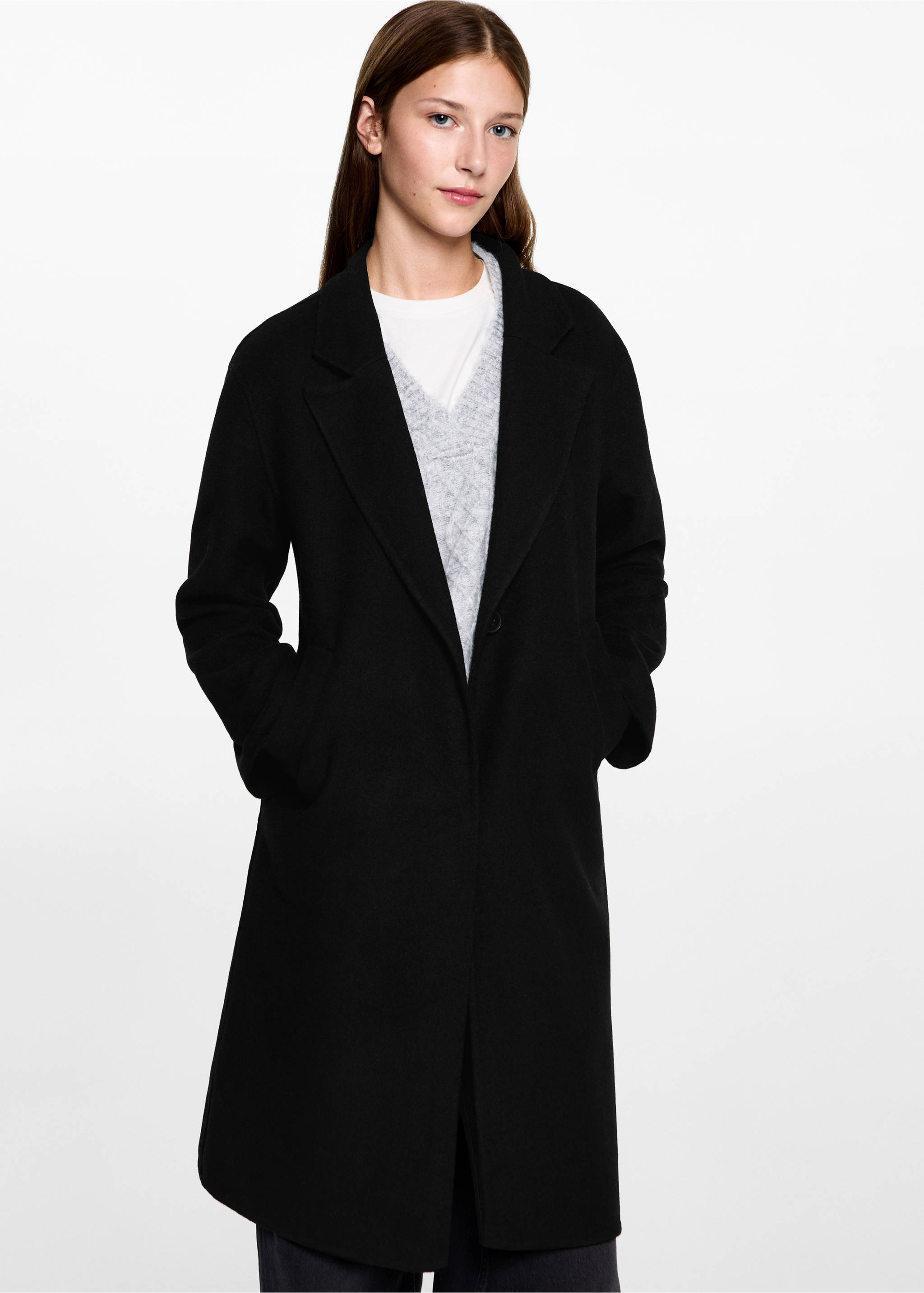 Long cloth coat - Medium plane, Black. Ref: 77017113-00.