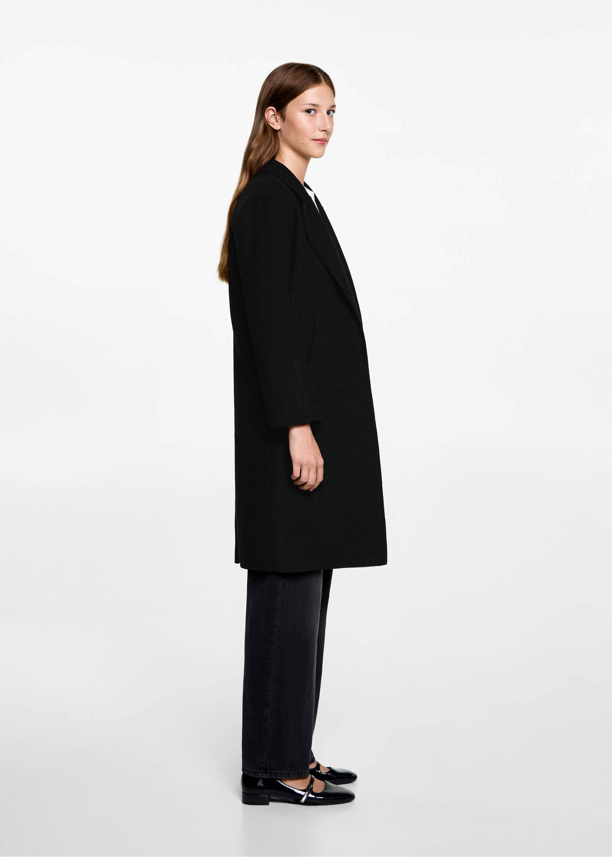 Long cloth coat - Details of the article 2, Black. Ref: 77017113-00.