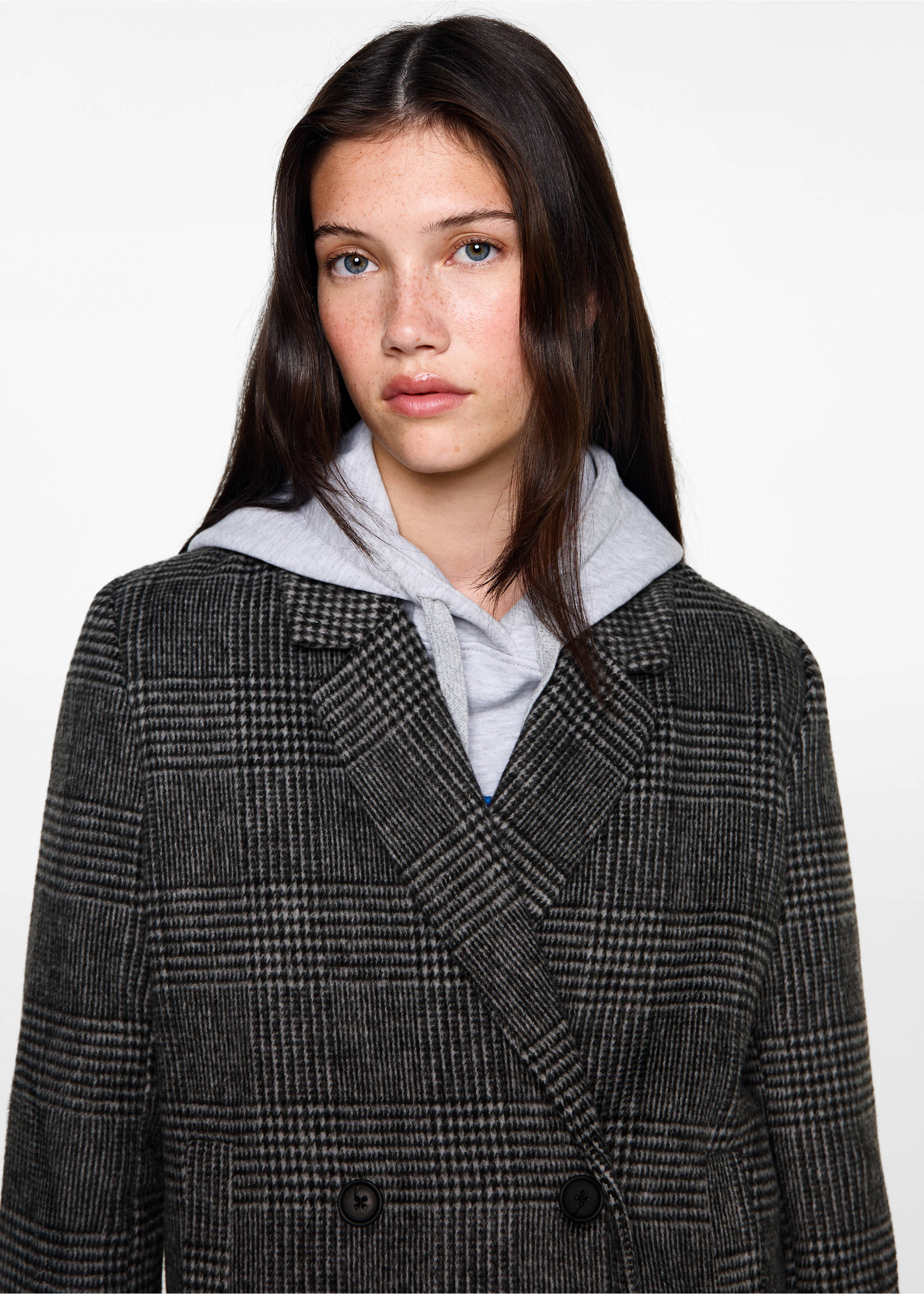 Checked wool-blend overcoat - Details of the article 1, Grey. Ref: 77017115-00.