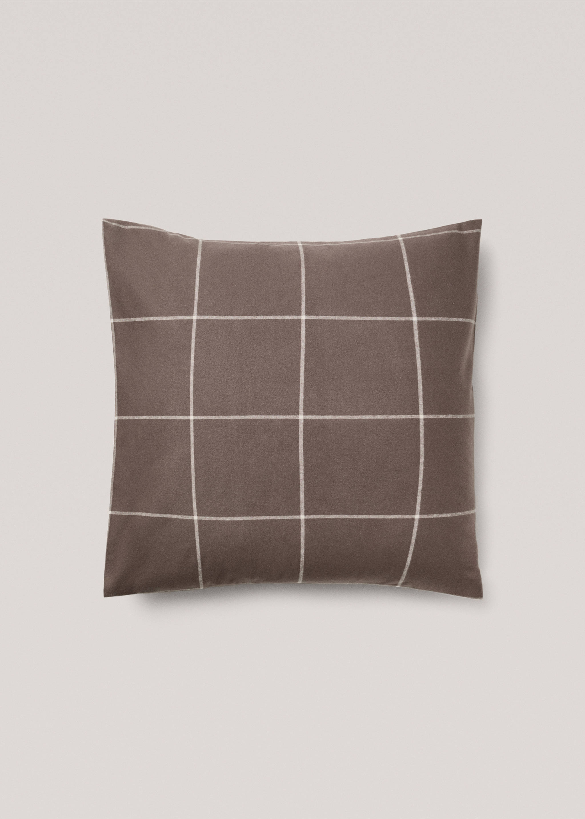 Cotton flannel checkered pillowcase 60x60cm - Article without model, Chocolate. Ref: 77017664-00.