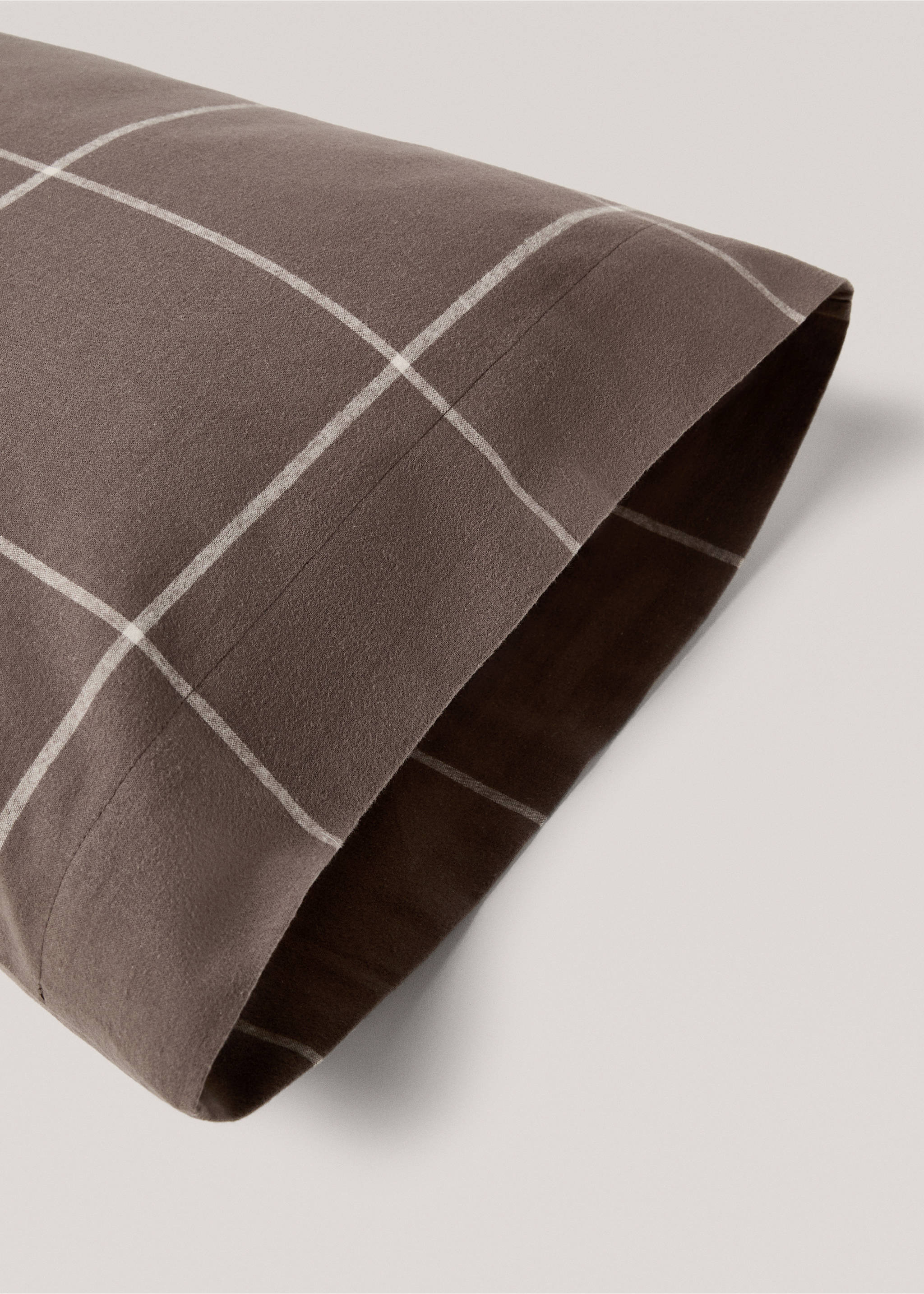 Rutete putetrekk i bomullsflanell,  45x110 cm - Artikkeldetalj 1, Sjokolade. Ref: 77017665-00.