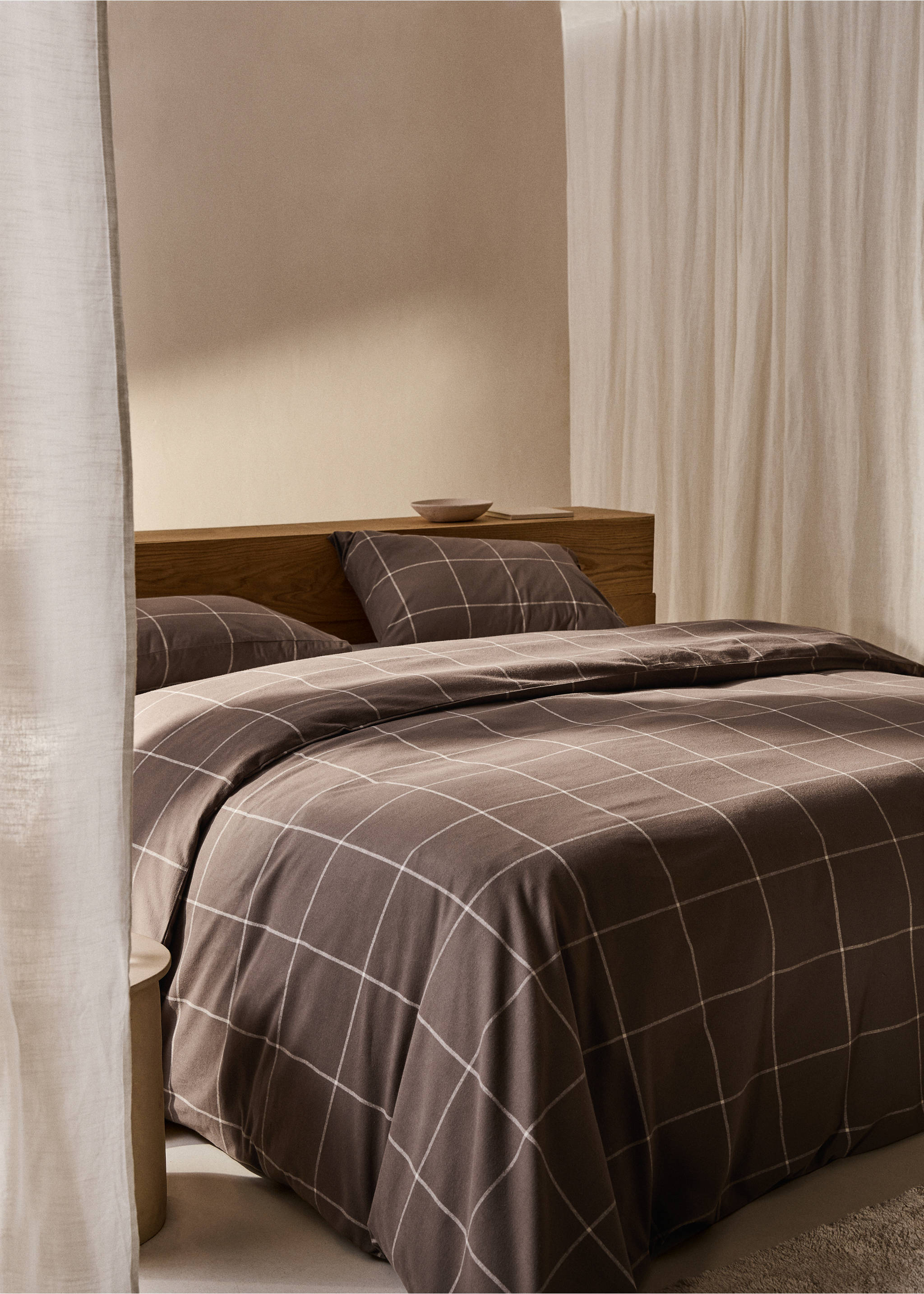 Povlak na přikrývku s kostkou bavlněný flanel, na postel 90 cm - Celkový náhled, Čokoládová. Ref: 77017669-00.