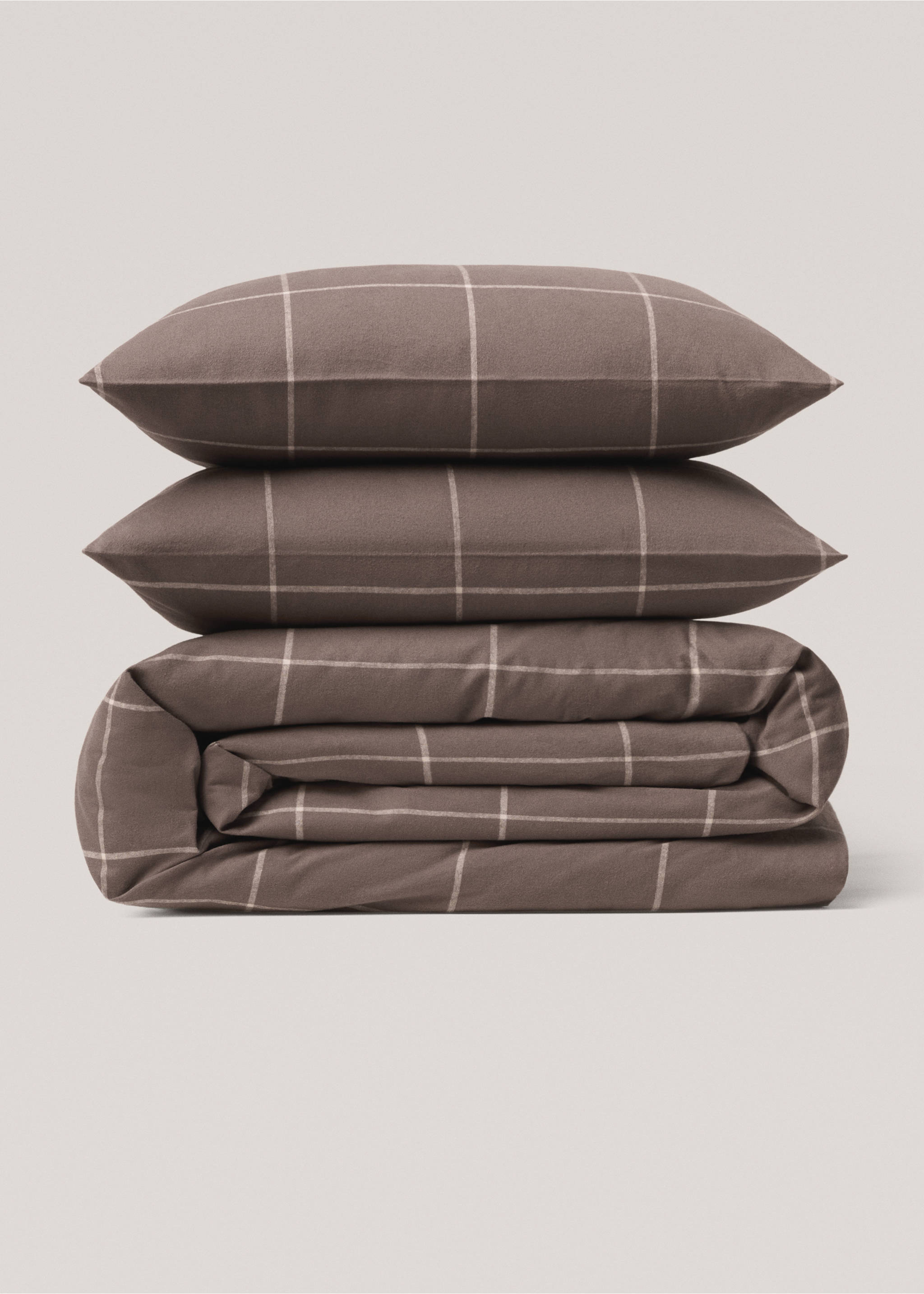 Duvet cover cotton flannel checkered cotton bed 135cm - Article without model, Chocolate. Ref: 77017670-00.