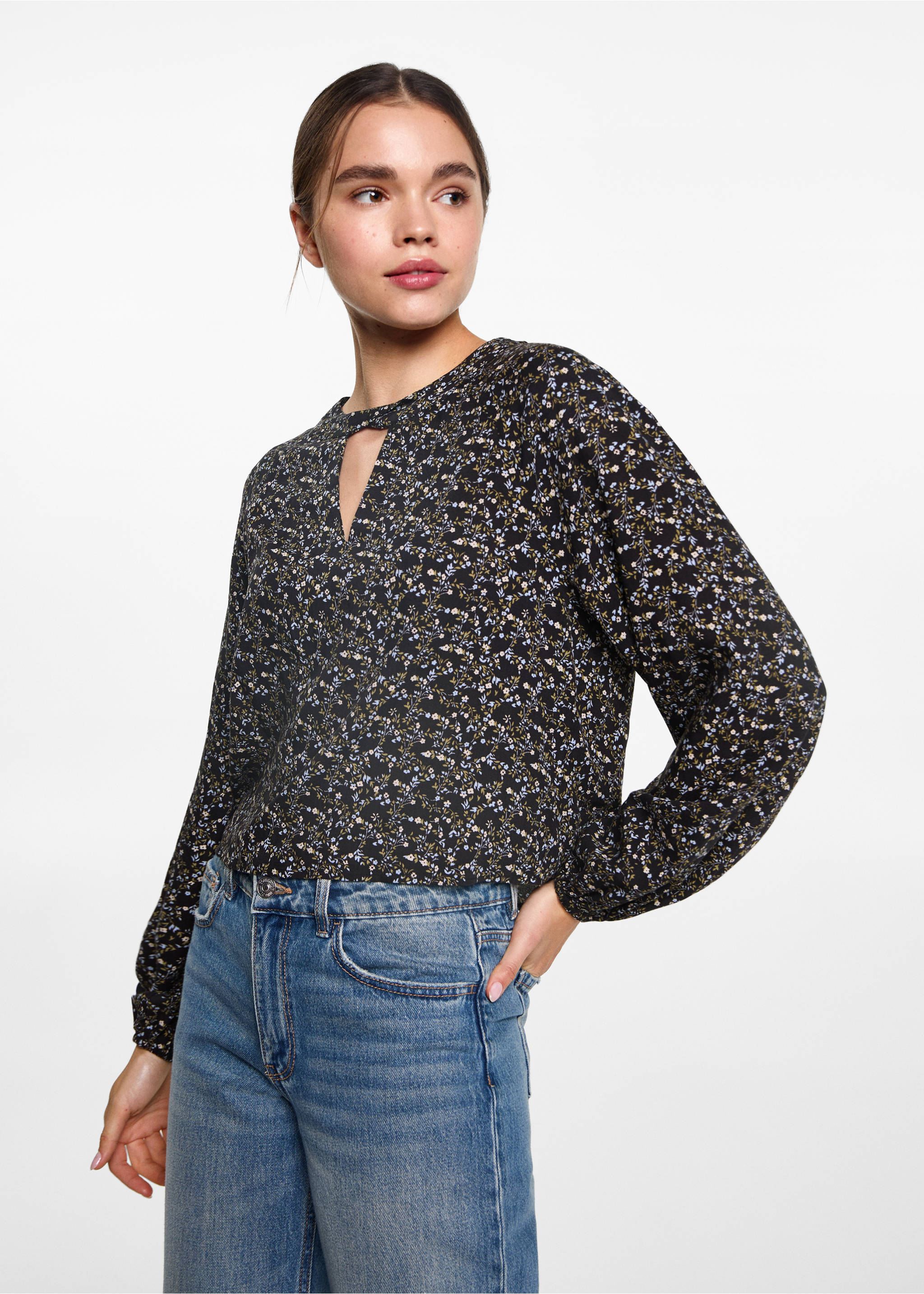 Floral print blouse - Medium plane, Dark Green. Ref: 77017676-00.