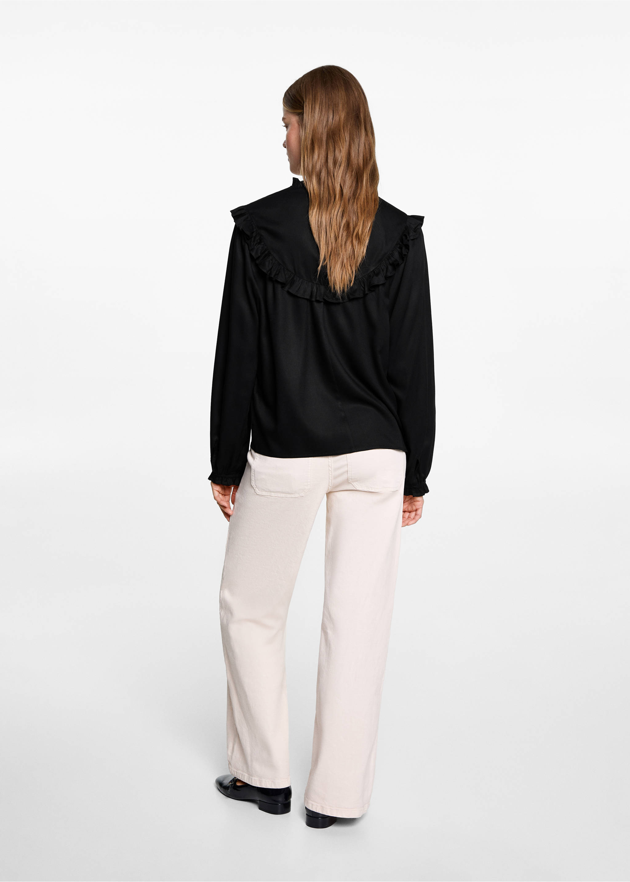 Fluid blouse with embroidered details - Reverse of the article, Black. Ref: 77017677-00.