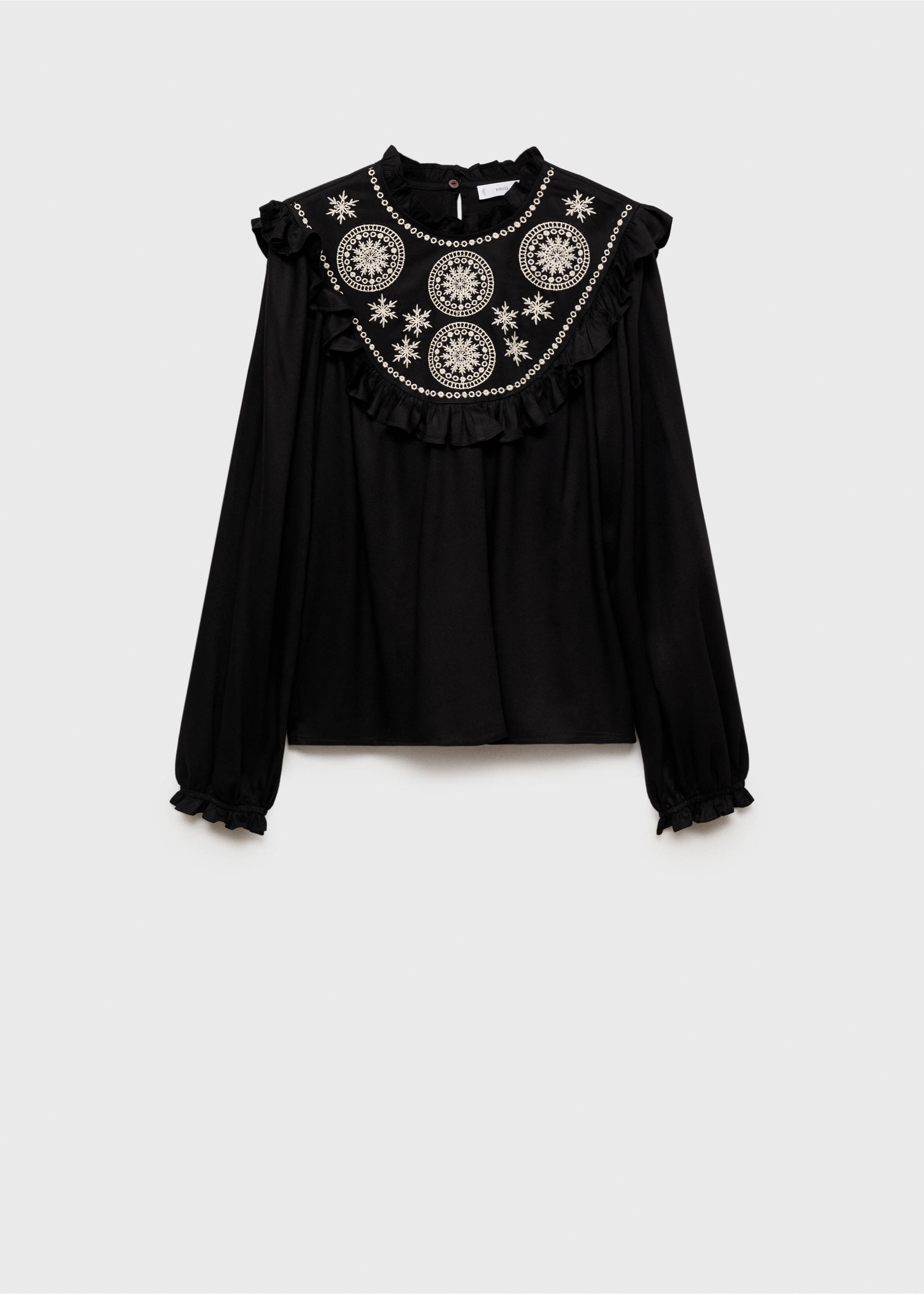 Fluid blouse with embroidered details - Article without model, Black. Ref: 77017677-00.