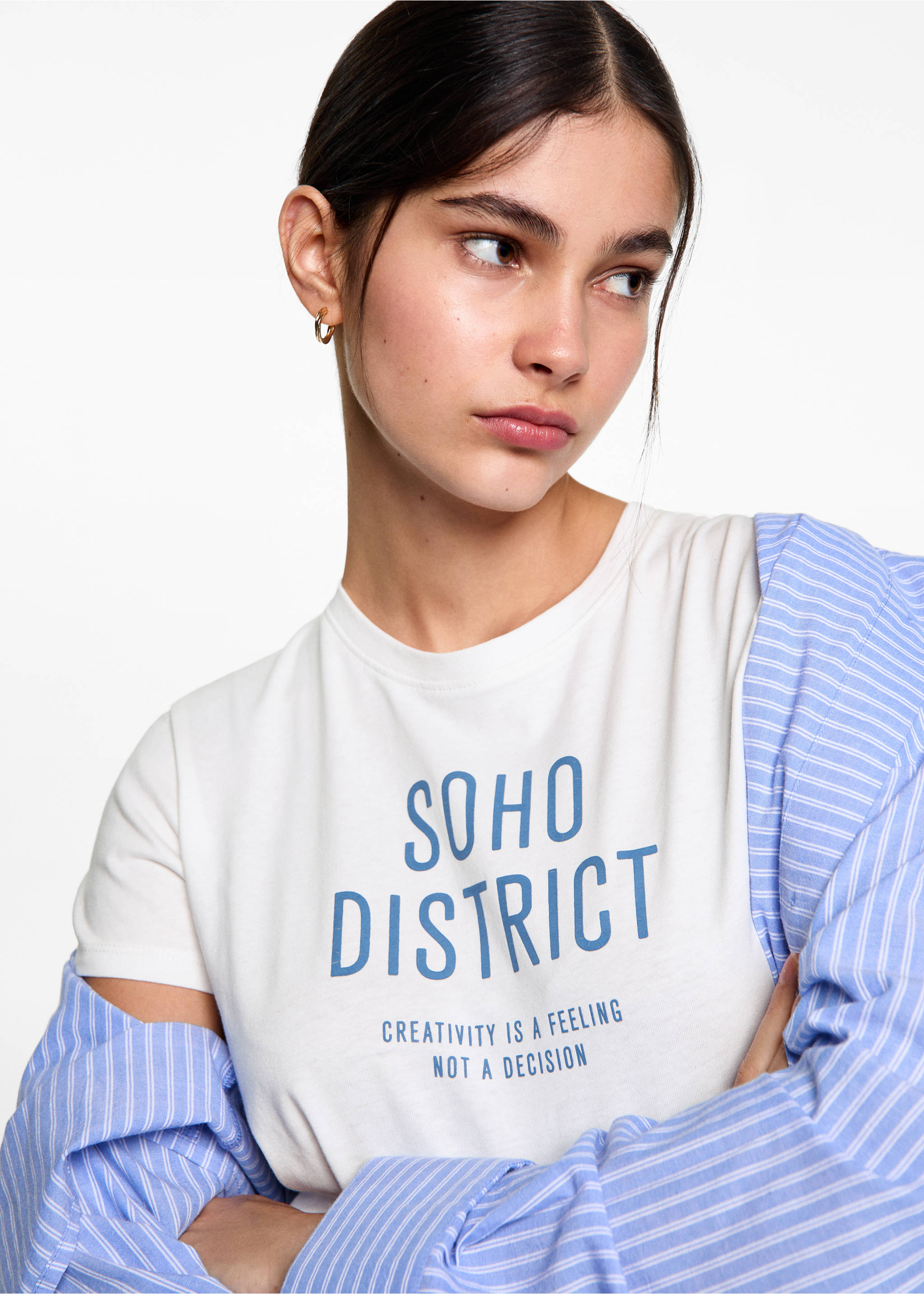 Printed cotton-blend T-shirt - Details of the article 1, Off White. Ref: 77017694-00.