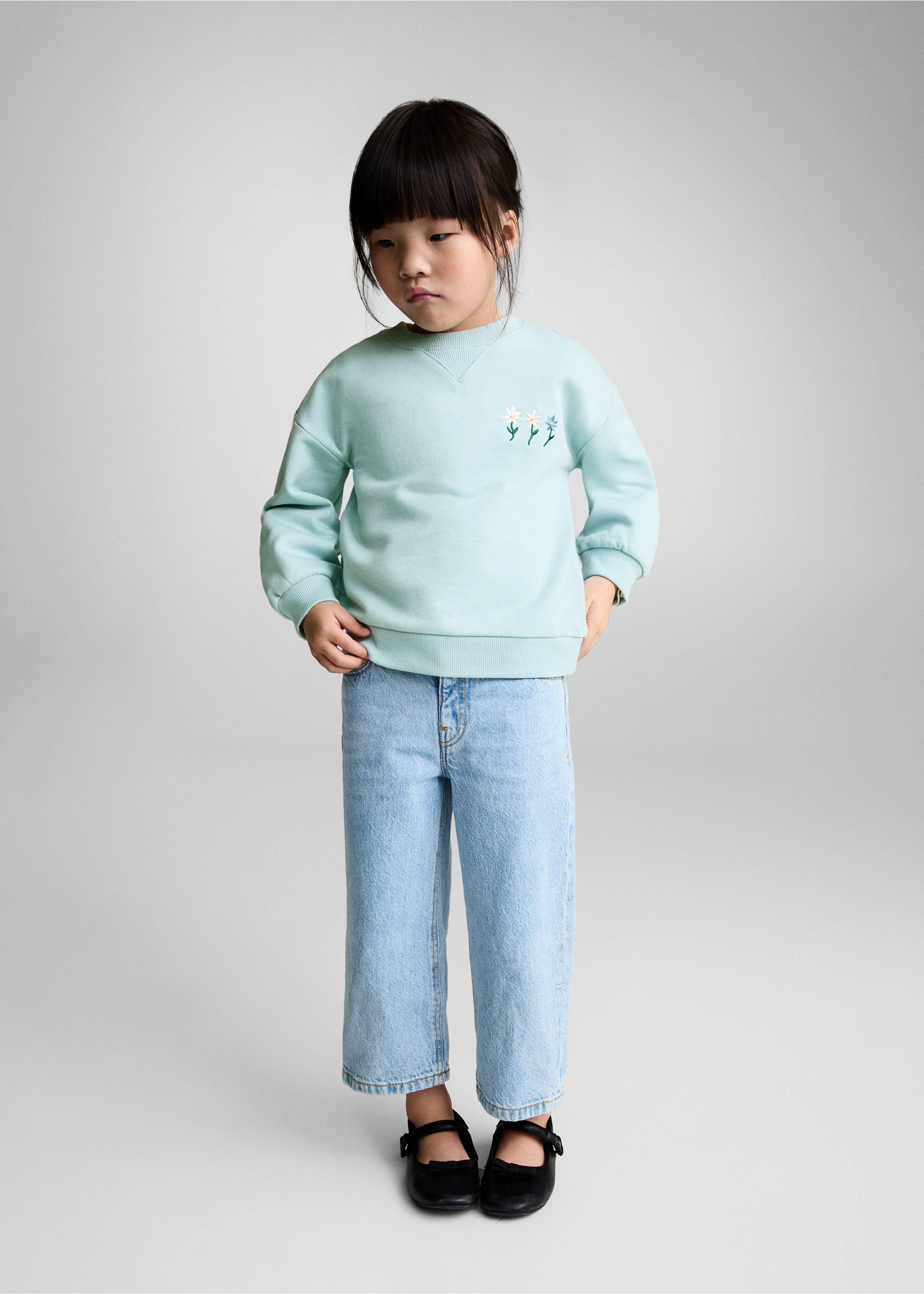 Floral embroidered sweatshirt - General plane, Aqua Green. Ref: 77017698-00.