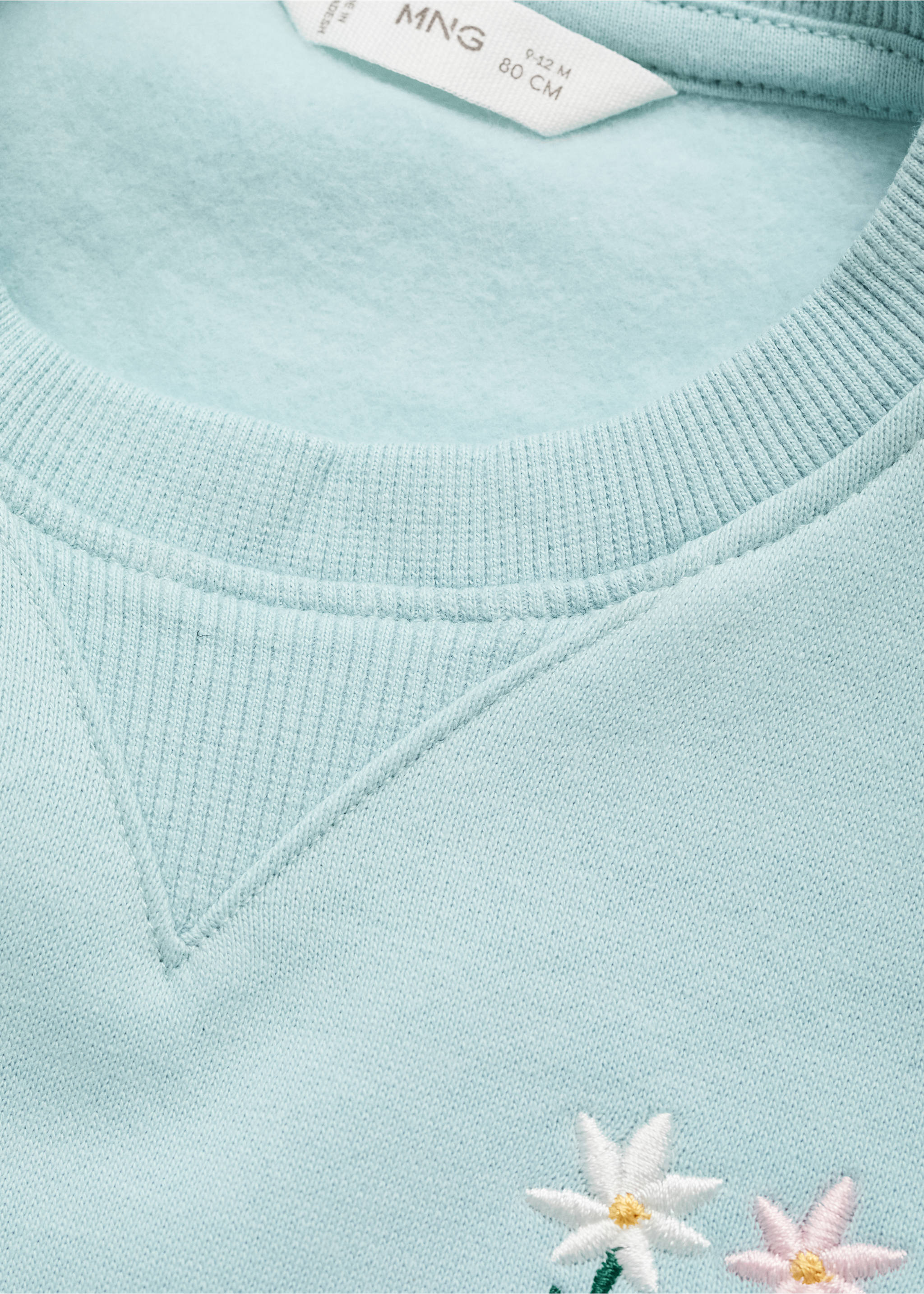 Floral embroidered sweatshirt - Details of the article 0, Aqua Green. Ref: 77017698-00.