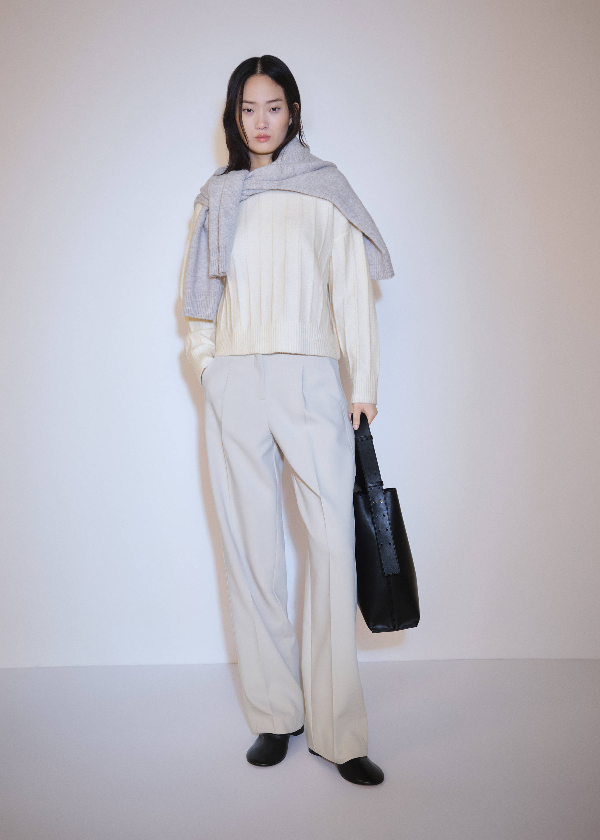 Knitted sweater with perkins neck - General plane