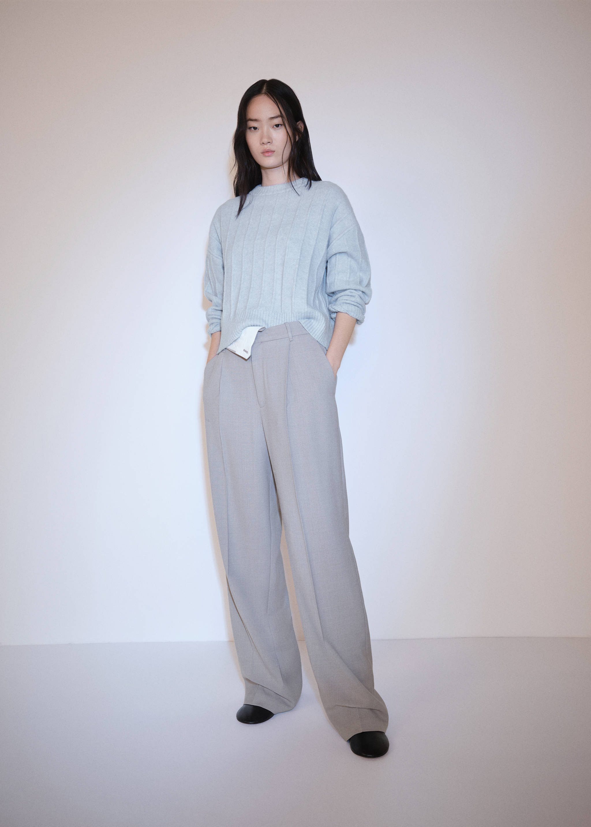 Knitted sweater with perkins neck - General plane