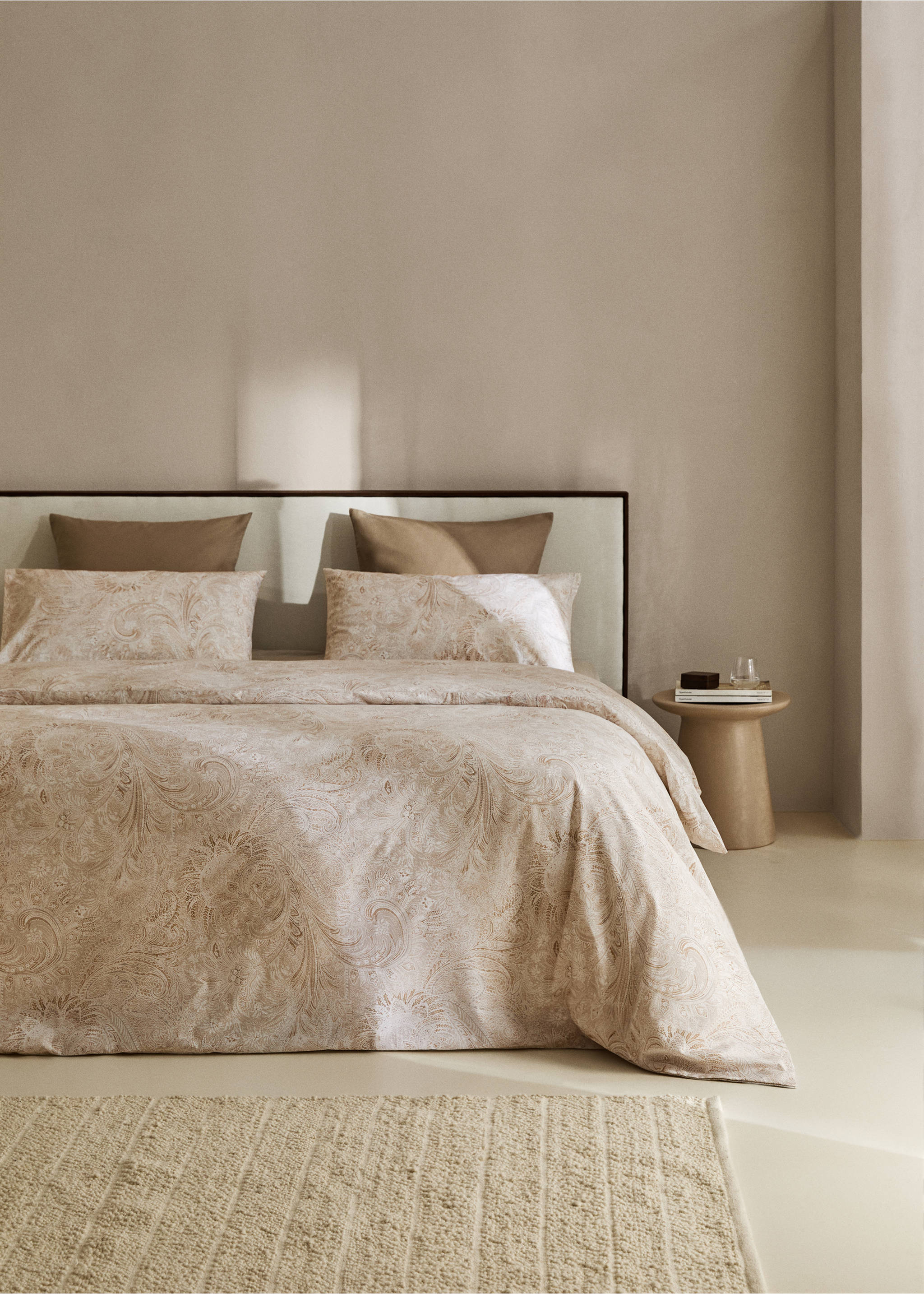 Percale cotton Paisley-print duvet cover for 150cm bed - General plane, Beige. Ref: 77017708-00.