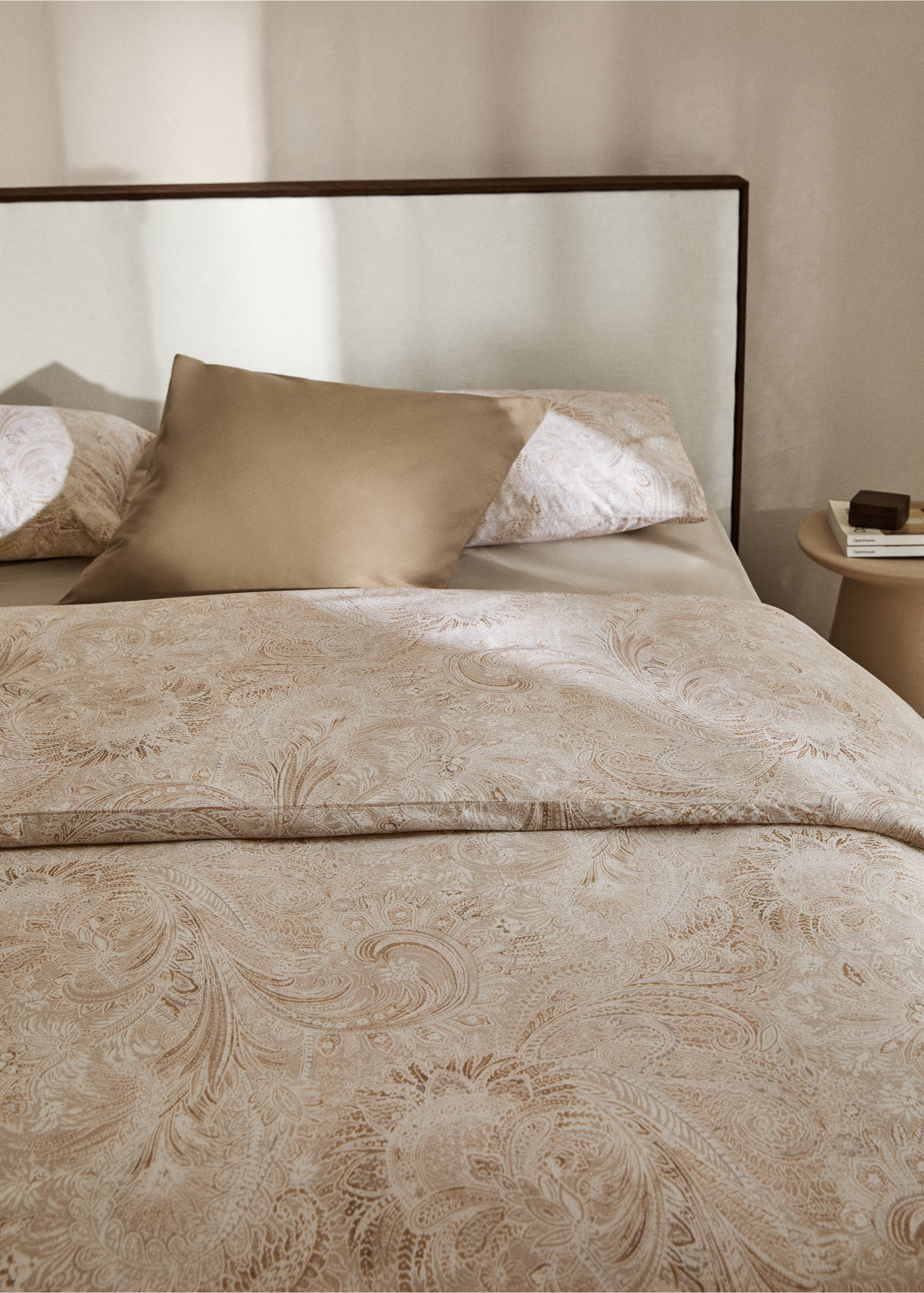 Percale cotton Paisley-print duvet cover for 150cm bed - Details of the article 7, Beige. Ref: 77017708-00.
