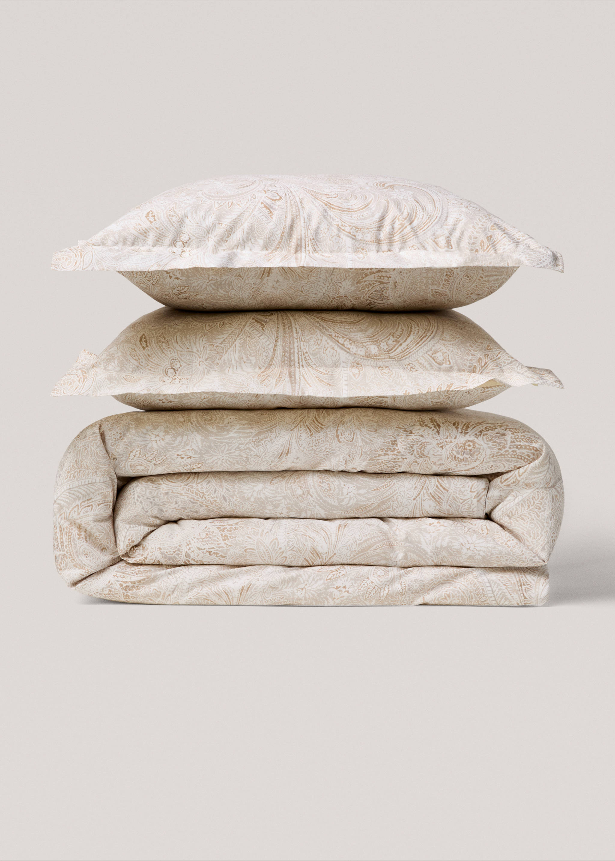 Percale cotton Paisley-print duvet cover for 150cm bed - Article without model, Beige. Ref: 77017708-00.