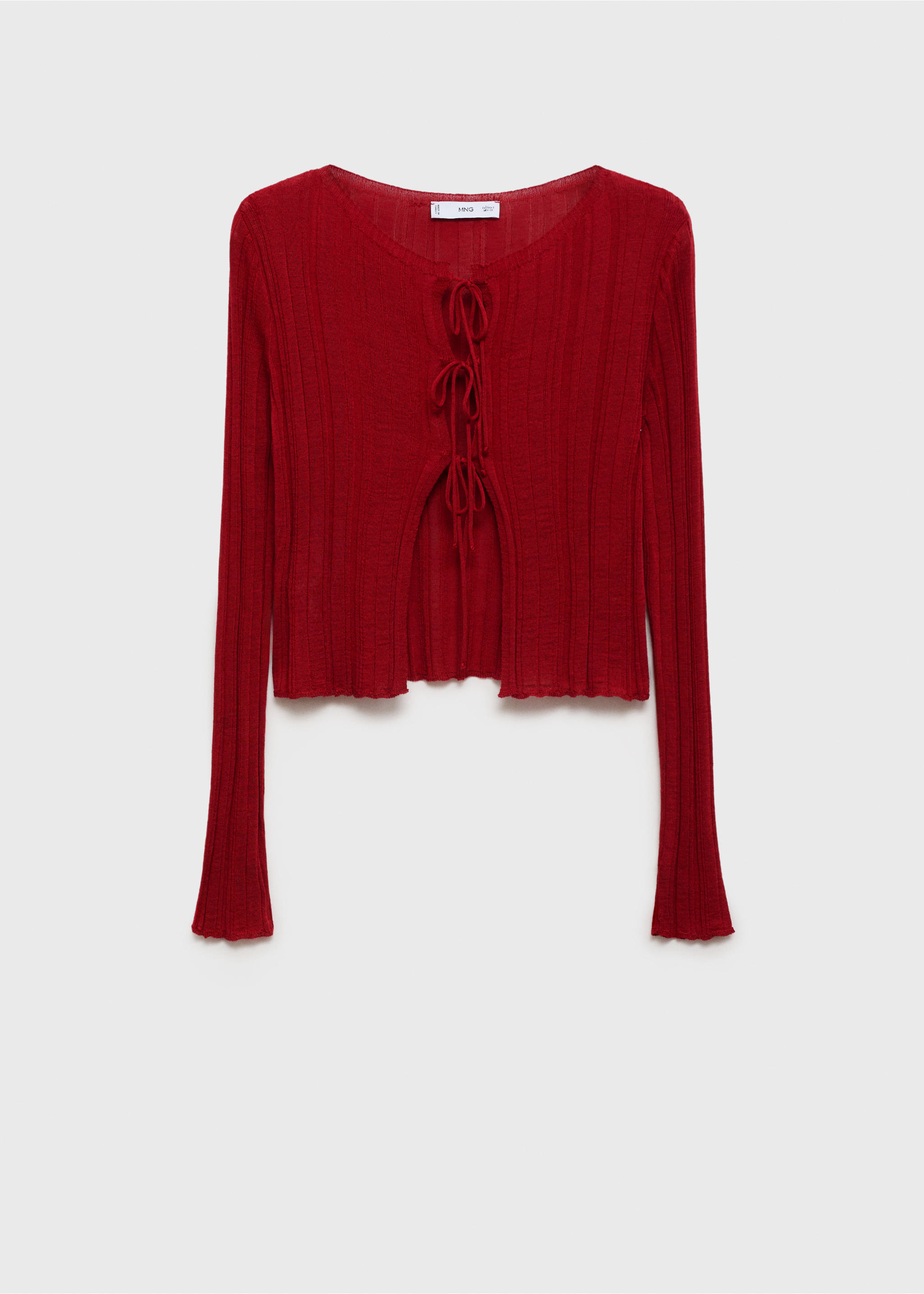 Knitted cardigan with ties - Article without model, Red. Ref: 77017715-00.