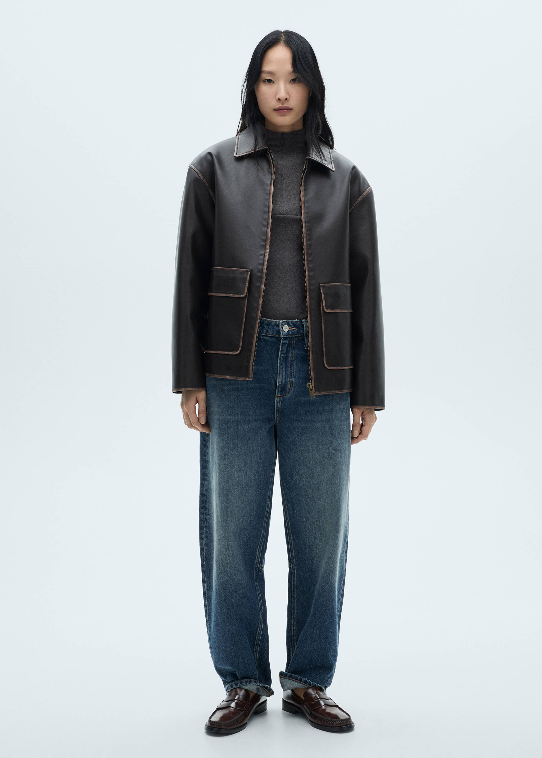 Perkins-neck zip-up t-shirt - General plane