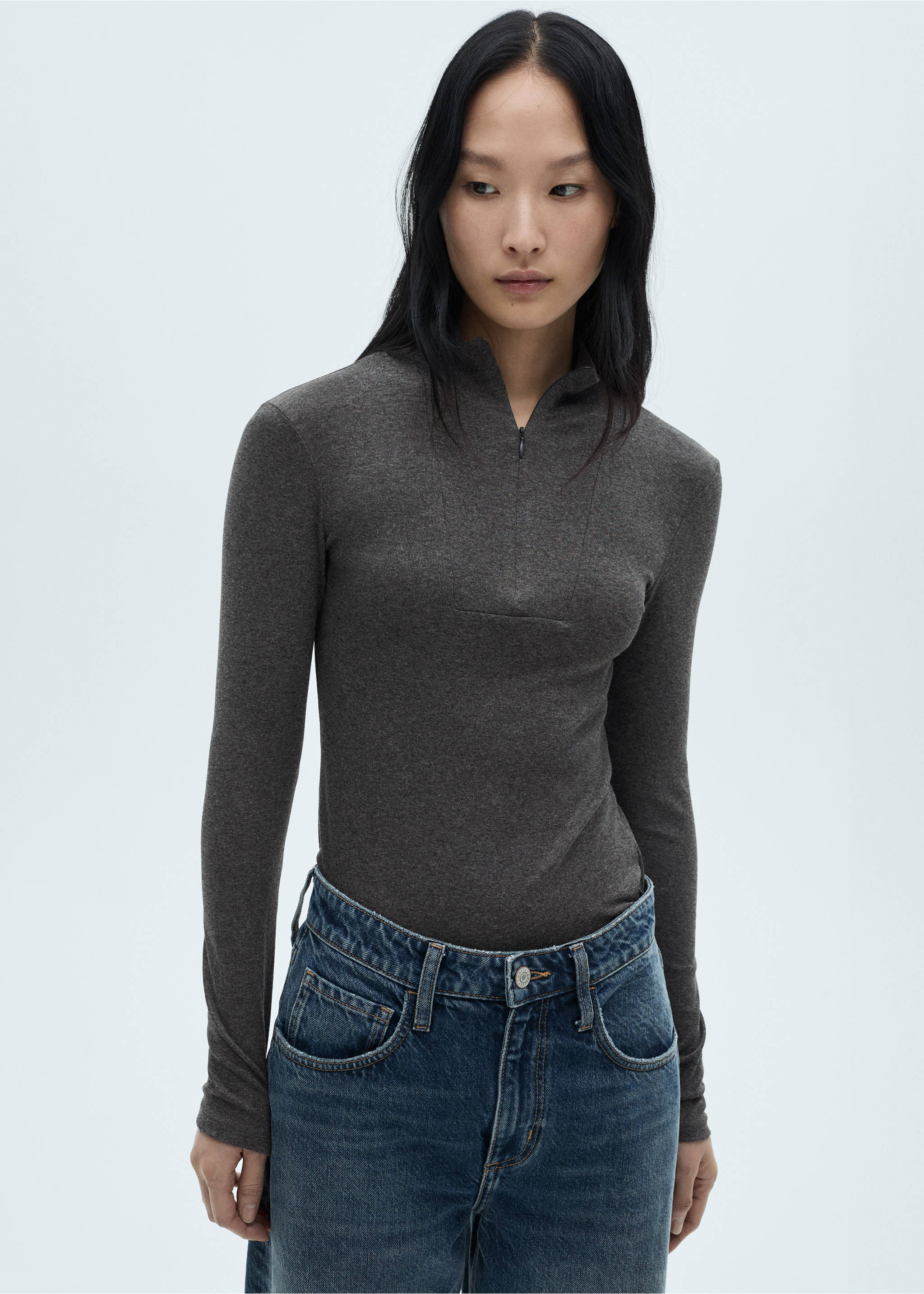 Maglietta collo Perkins zip - Piano medio, Grigio. Ref: 77017720-00.