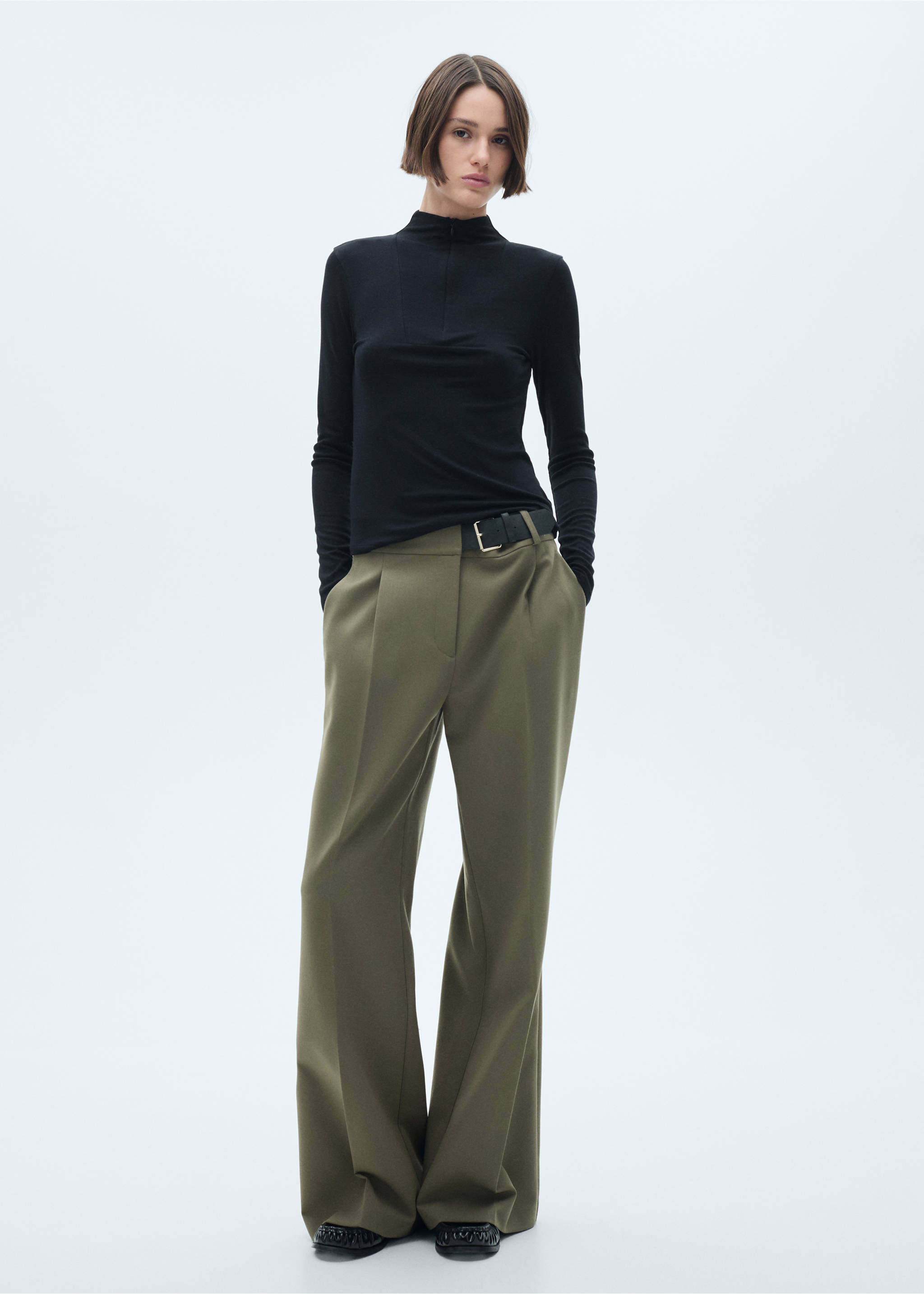 Perkins-neck zip-up t-shirt - General plane, Black. Ref: 77017720-00.