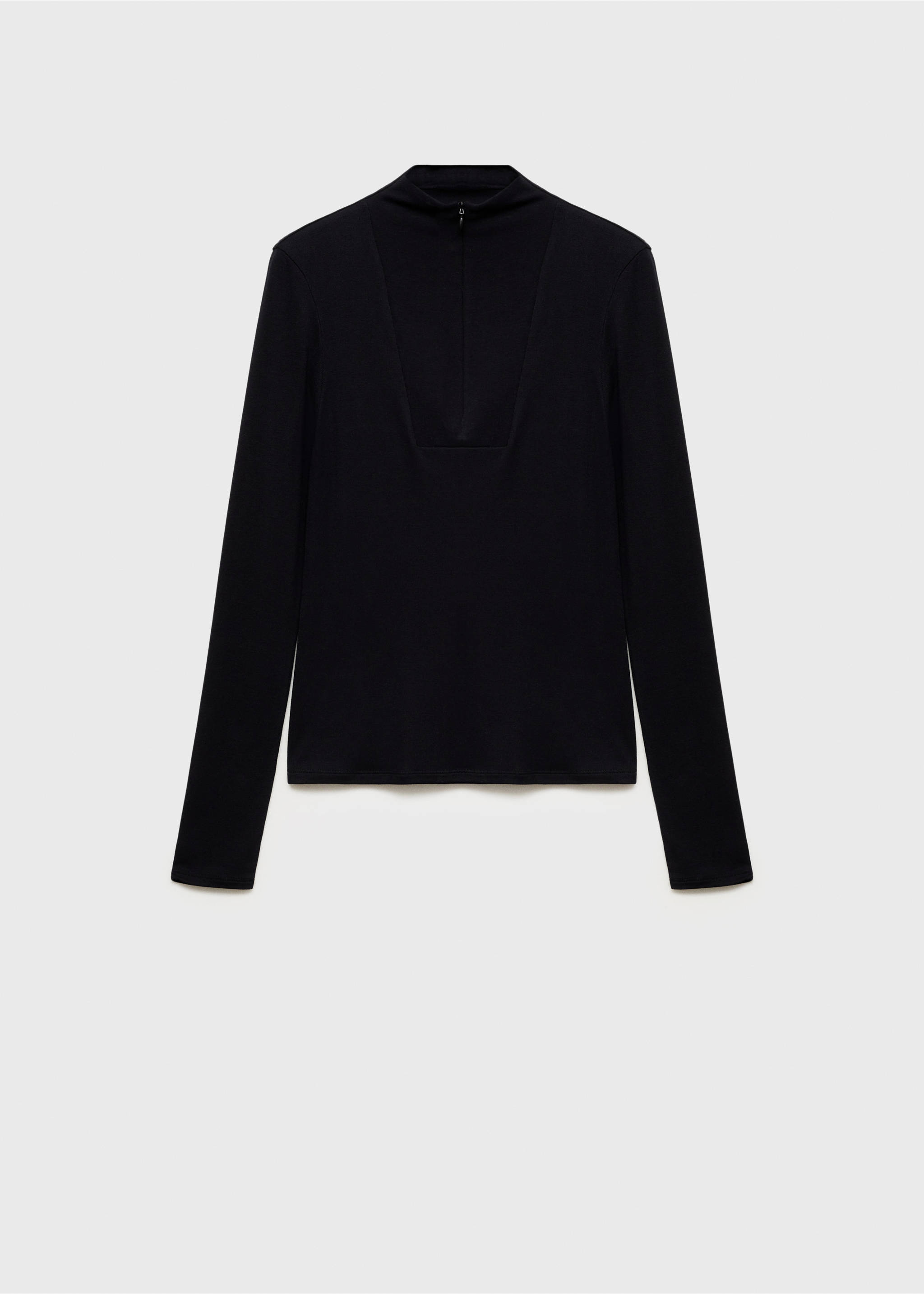 Perkins-neck zip-up t-shirt - Article without model, Black. Ref: 77017720-00.