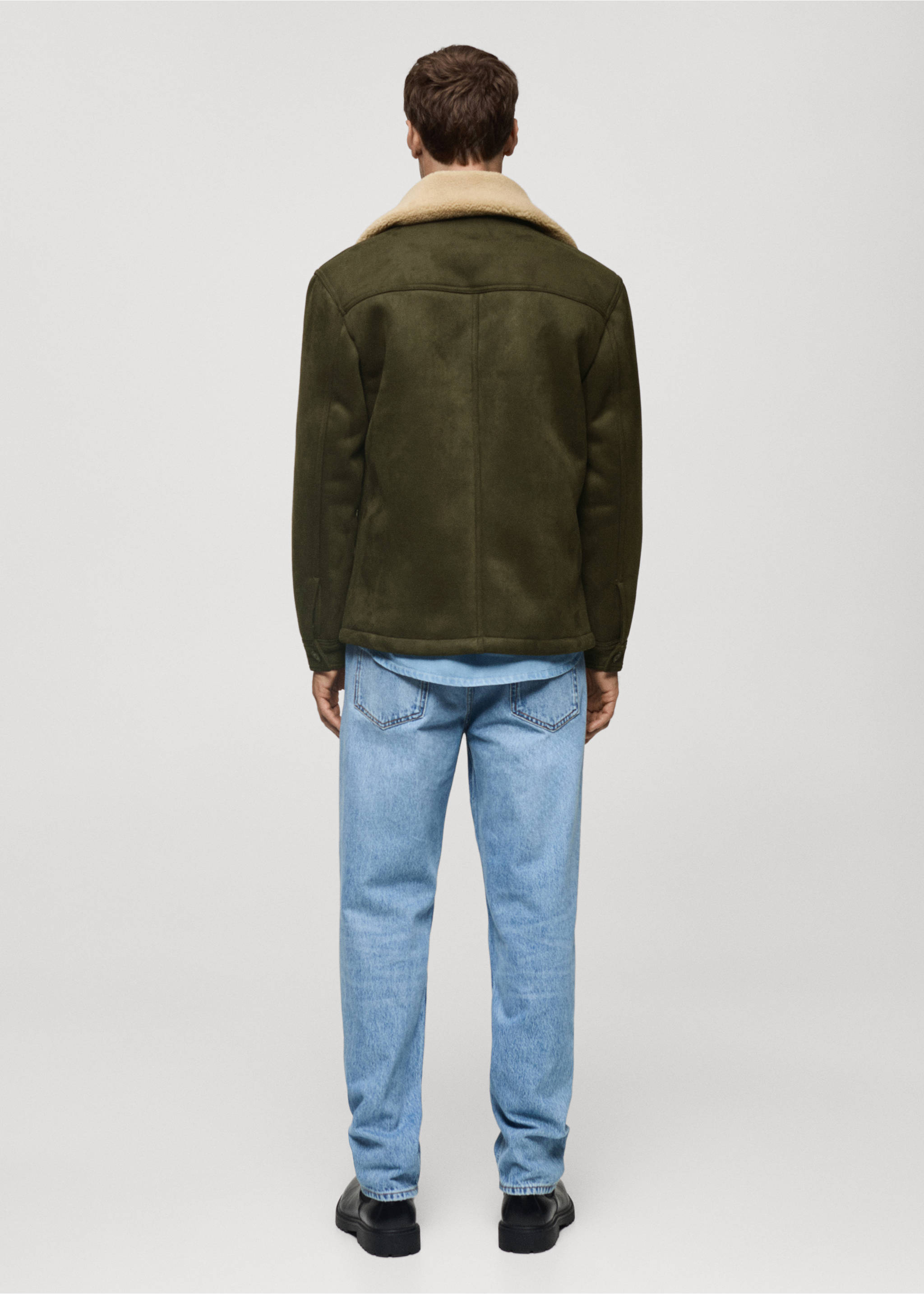 Double face jacket with fleece lining - Reverse of the article, Khaki. Ref: 77017918-00.