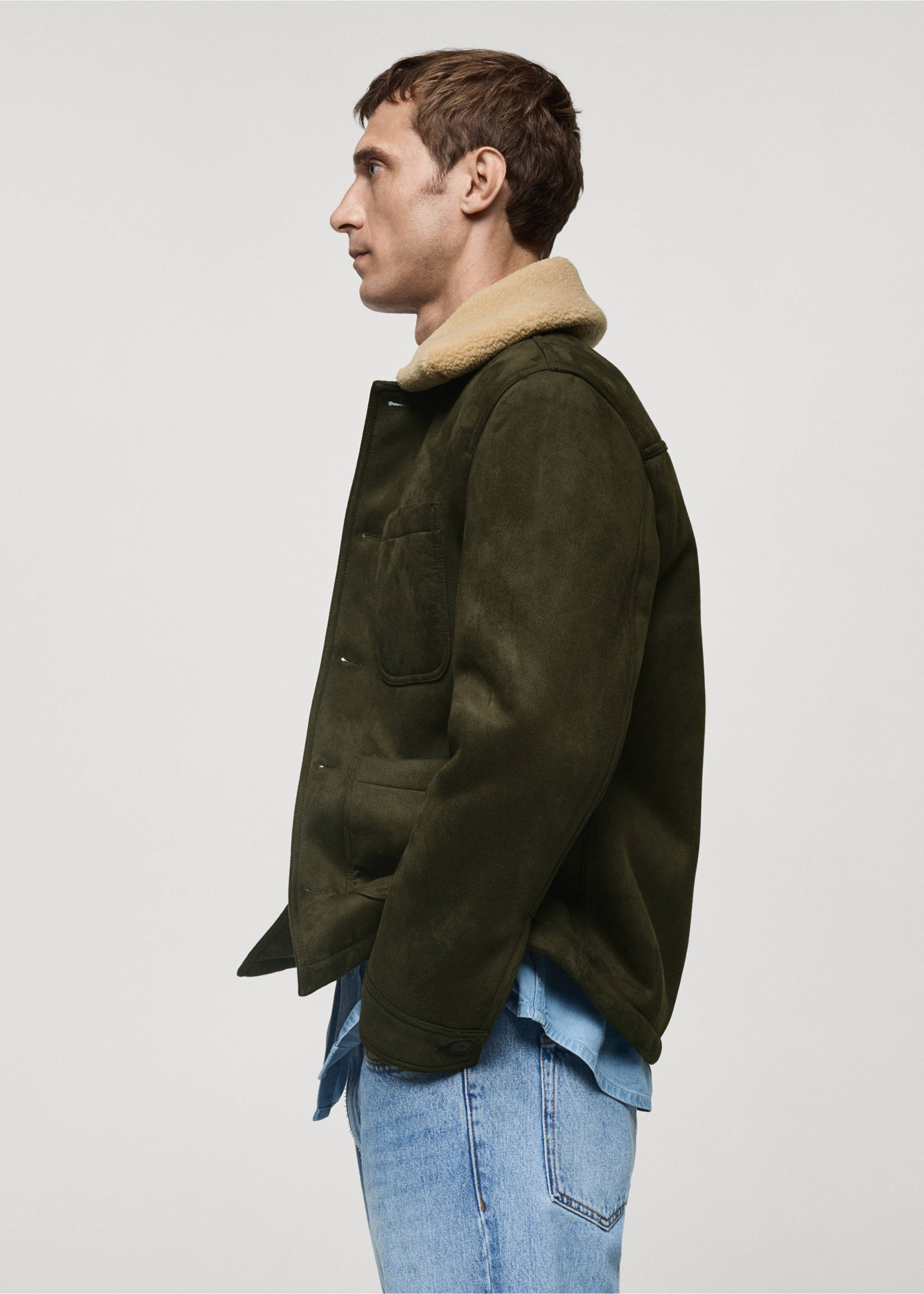 Double face jacket with fleece lining - Details of the article 2, Khaki. Ref: 77017918-00.