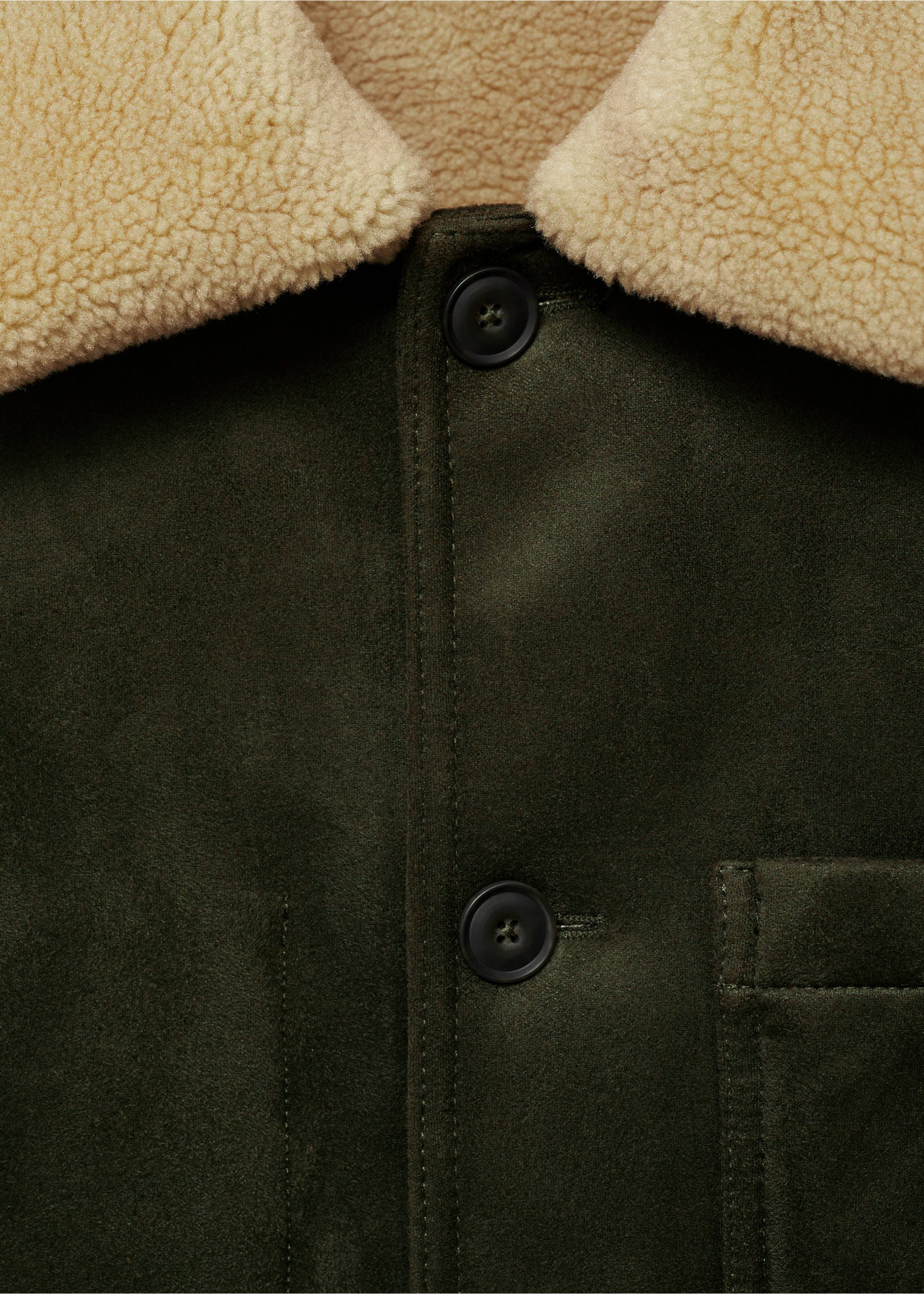 Double face jacket with fleece lining - Details of the article 8, Khaki. Ref: 77017918-00.